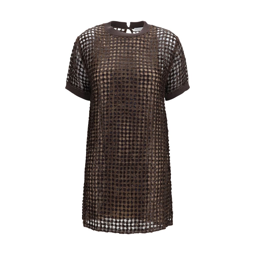 Brunello Cucinelli Brown Silk Cocktail Dress Brunello Cucinelli