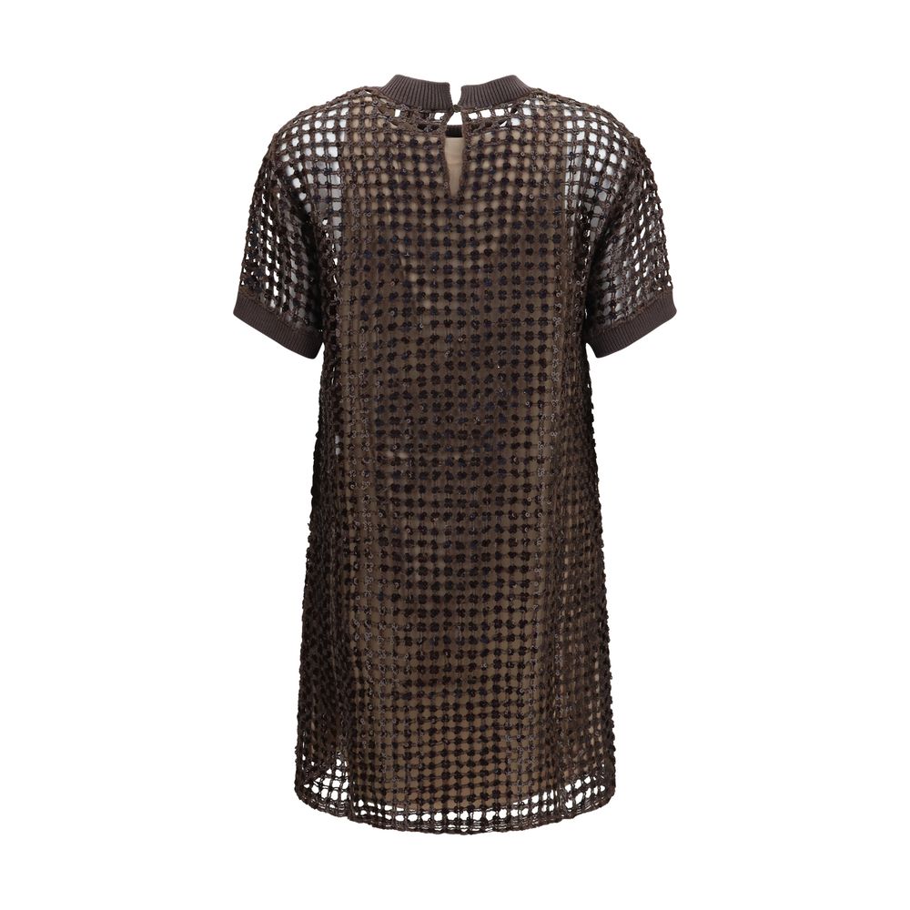 Brunello Cucinelli Brown Silk Cocktail Dress Brunello Cucinelli