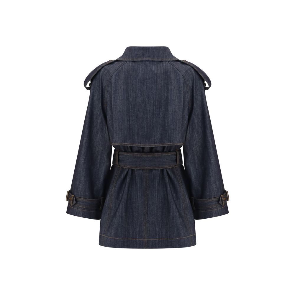 Burberry Blue Cotton Trench Coat Burberry
