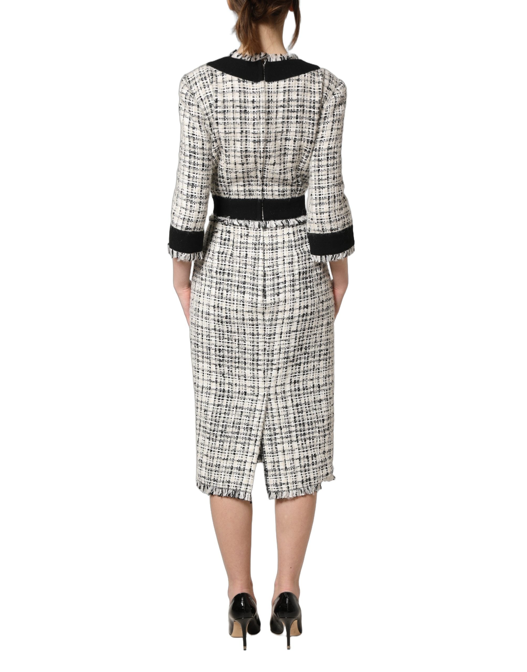 Dolce & Gabbana Black White Tweed Sheath A-line Midi Dress Dolce & Gabbana
