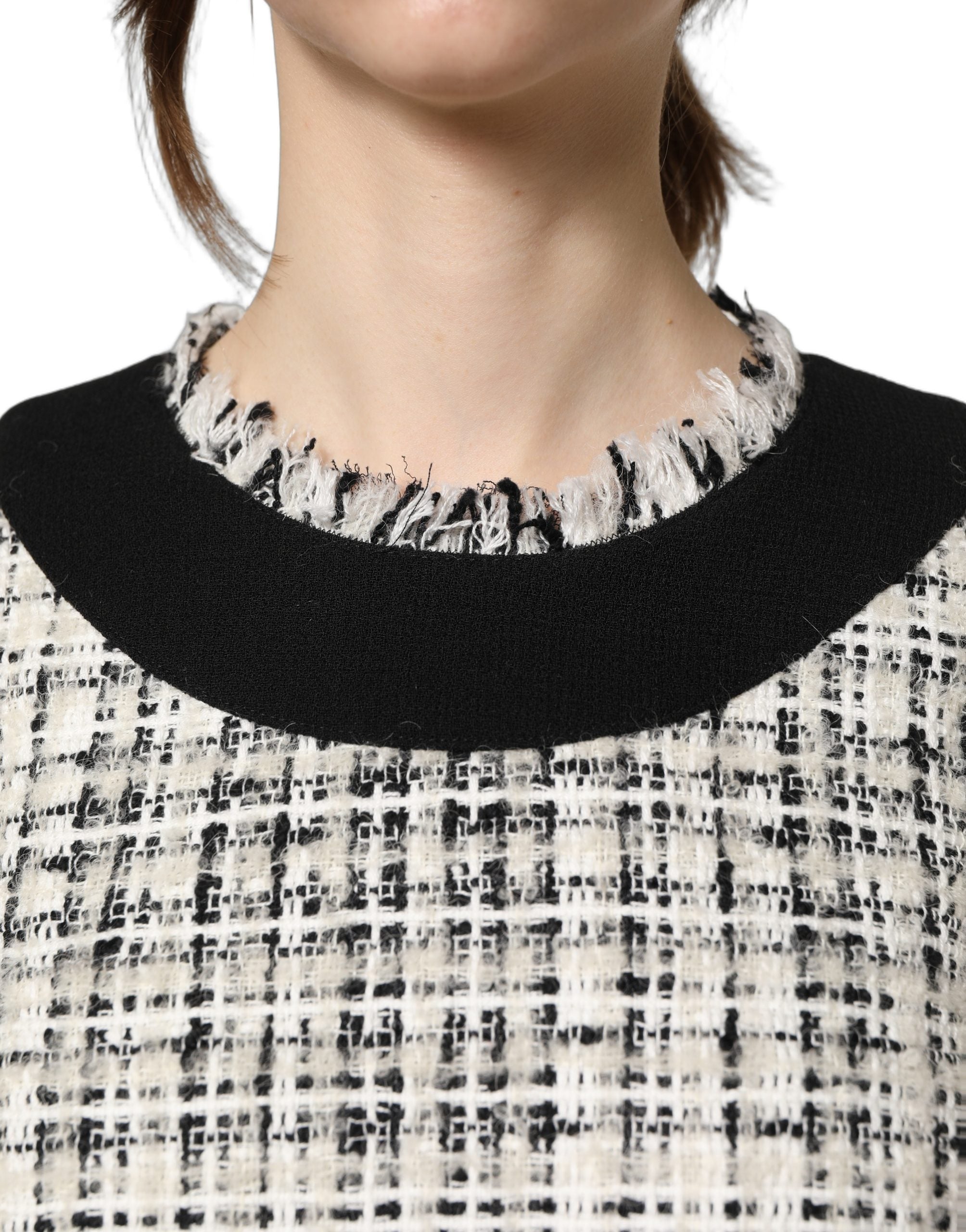 Dolce & Gabbana Black White Tweed Sheath A-line Midi Dress Dolce & Gabbana