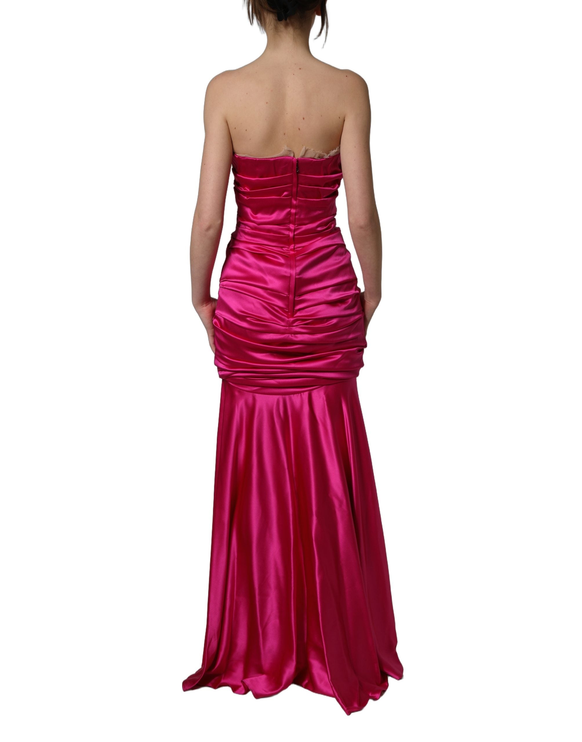 Dolce & Gabbana Hot Pink Ruched Satin Strapless Gown Dress Dolce & Gabbana