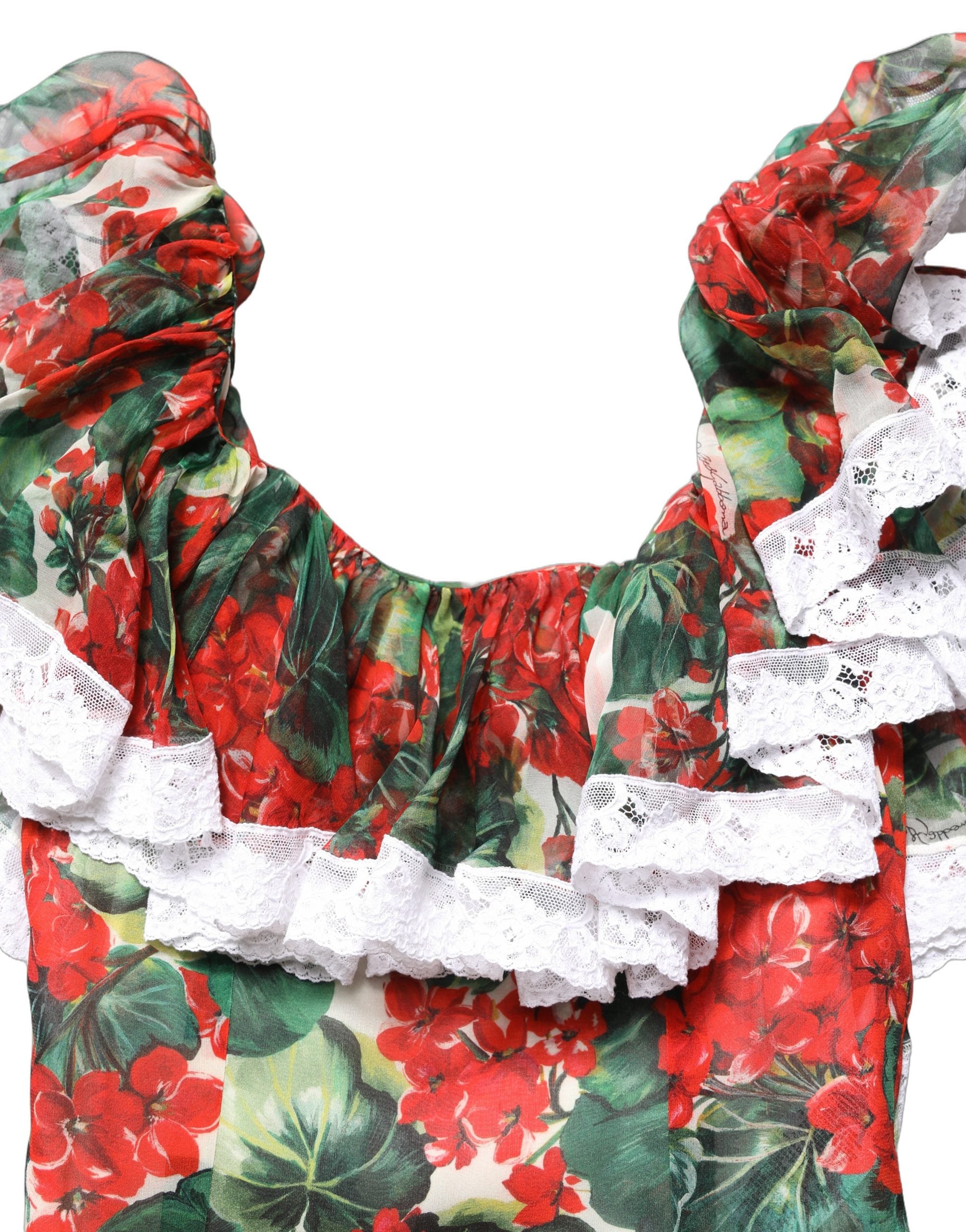 Dolce & Gabbana Multicolor Geranium Flower Lace Maxi Dress Dolce & Gabbana