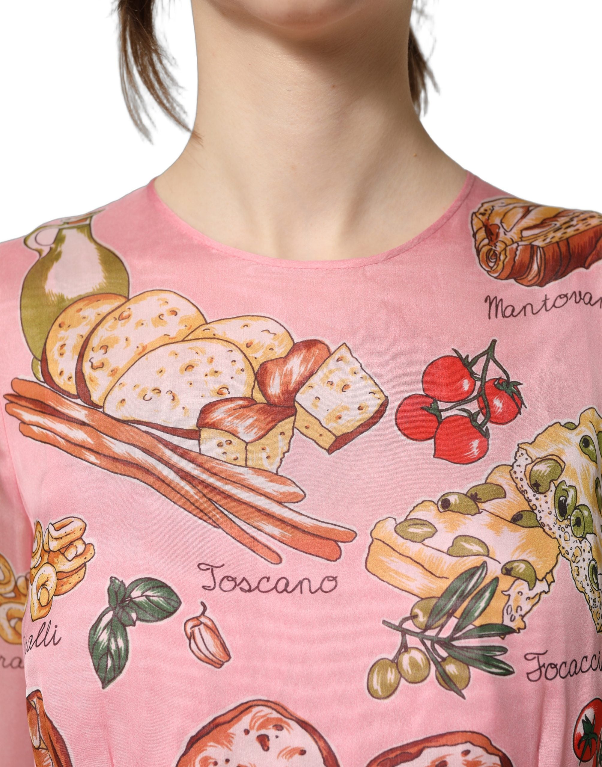 Dolce & Gabbana Light Pink Bread Print Pleated Maxi Dress Dolce & Gabbana
