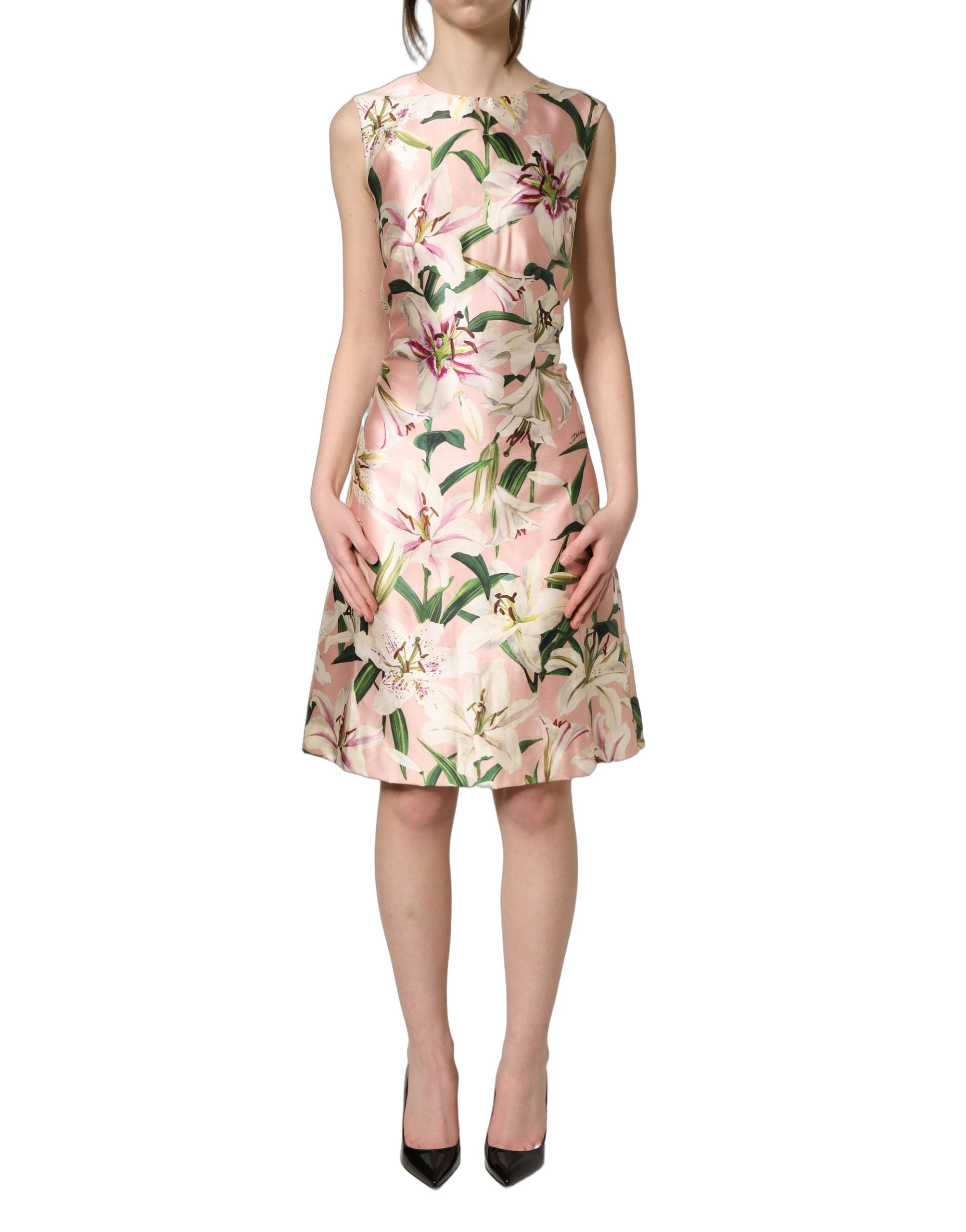 Dolce & Gabbana Light Pink LilyPrint Sleeveless Sheath Dress Dolce & Gabbana