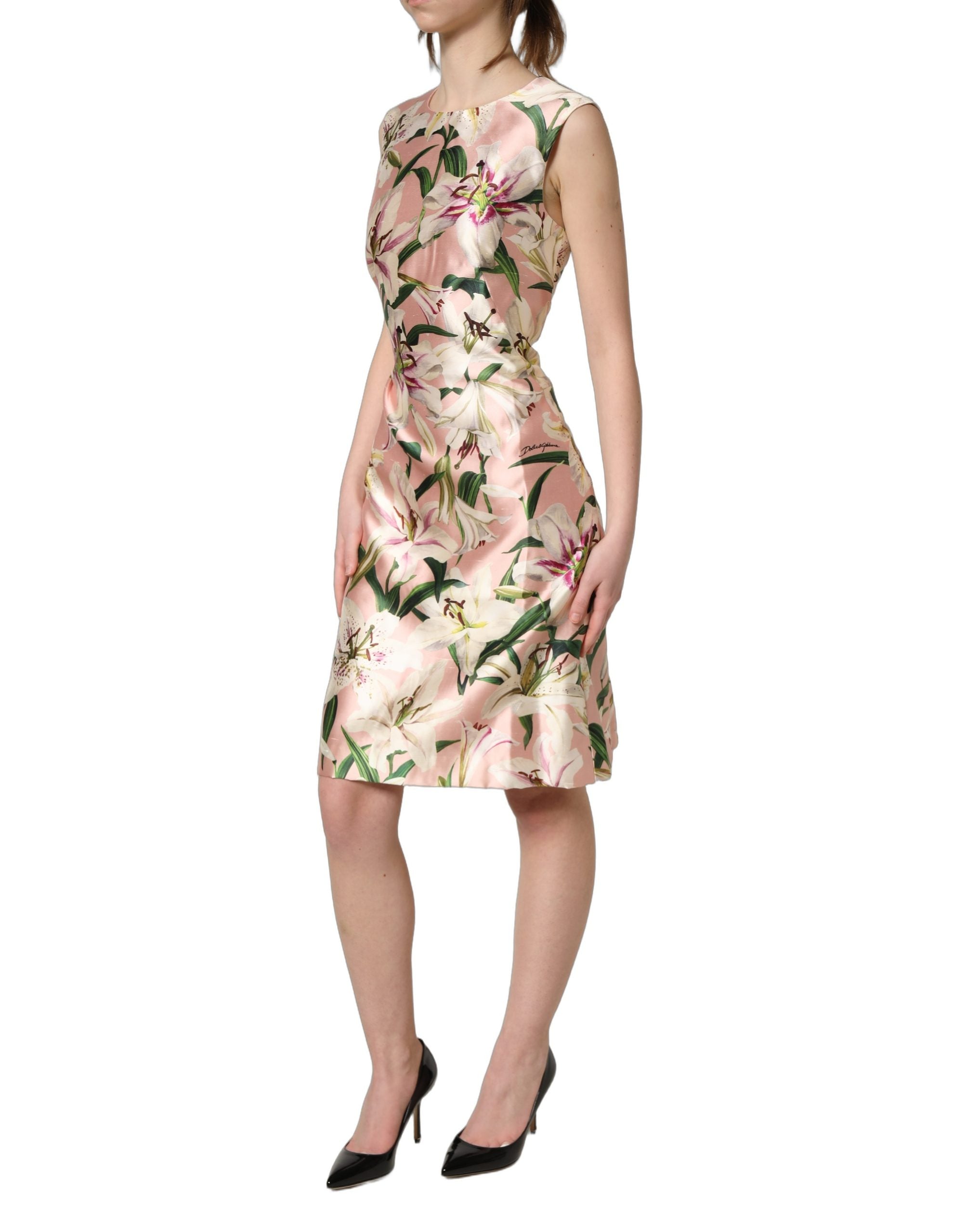 Dolce & Gabbana Light Pink LilyPrint Sleeveless Sheath Dress Dolce & Gabbana