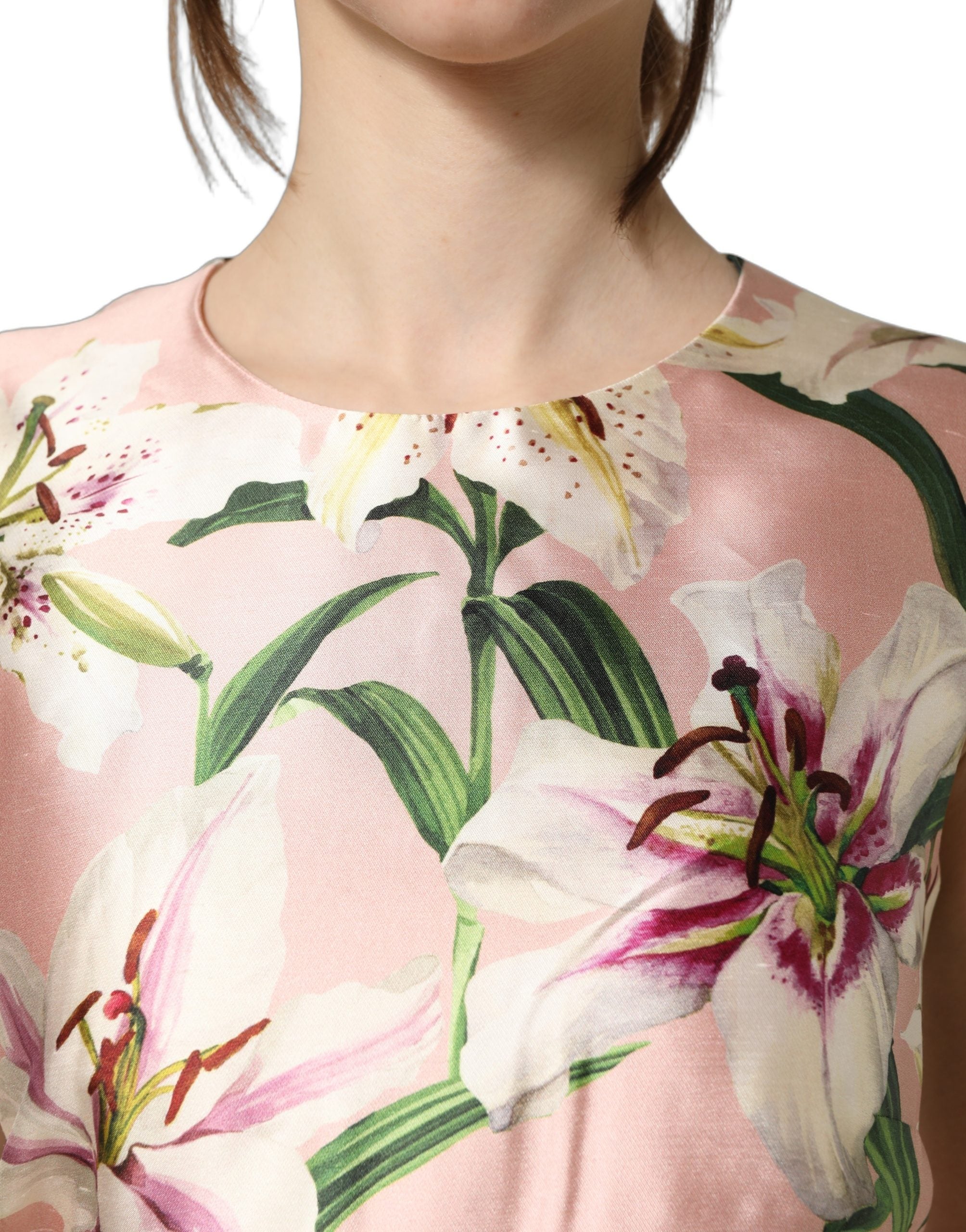 Dolce & Gabbana Light Pink LilyPrint Sleeveless Sheath Dress Dolce & Gabbana