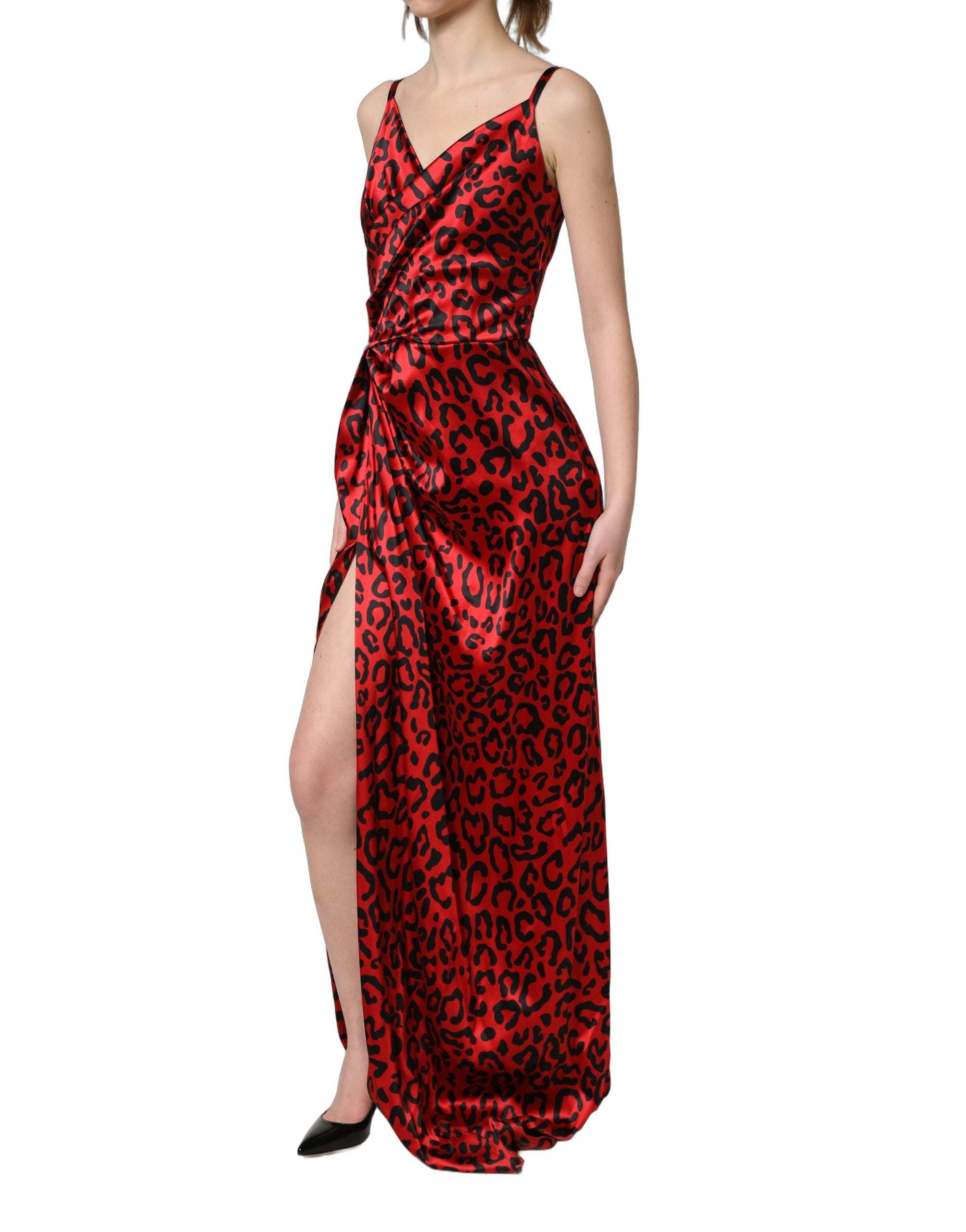 Dolce & Gabbana Red Leopard Draped Sleeveless Maxi Dress Dolce & Gabbana