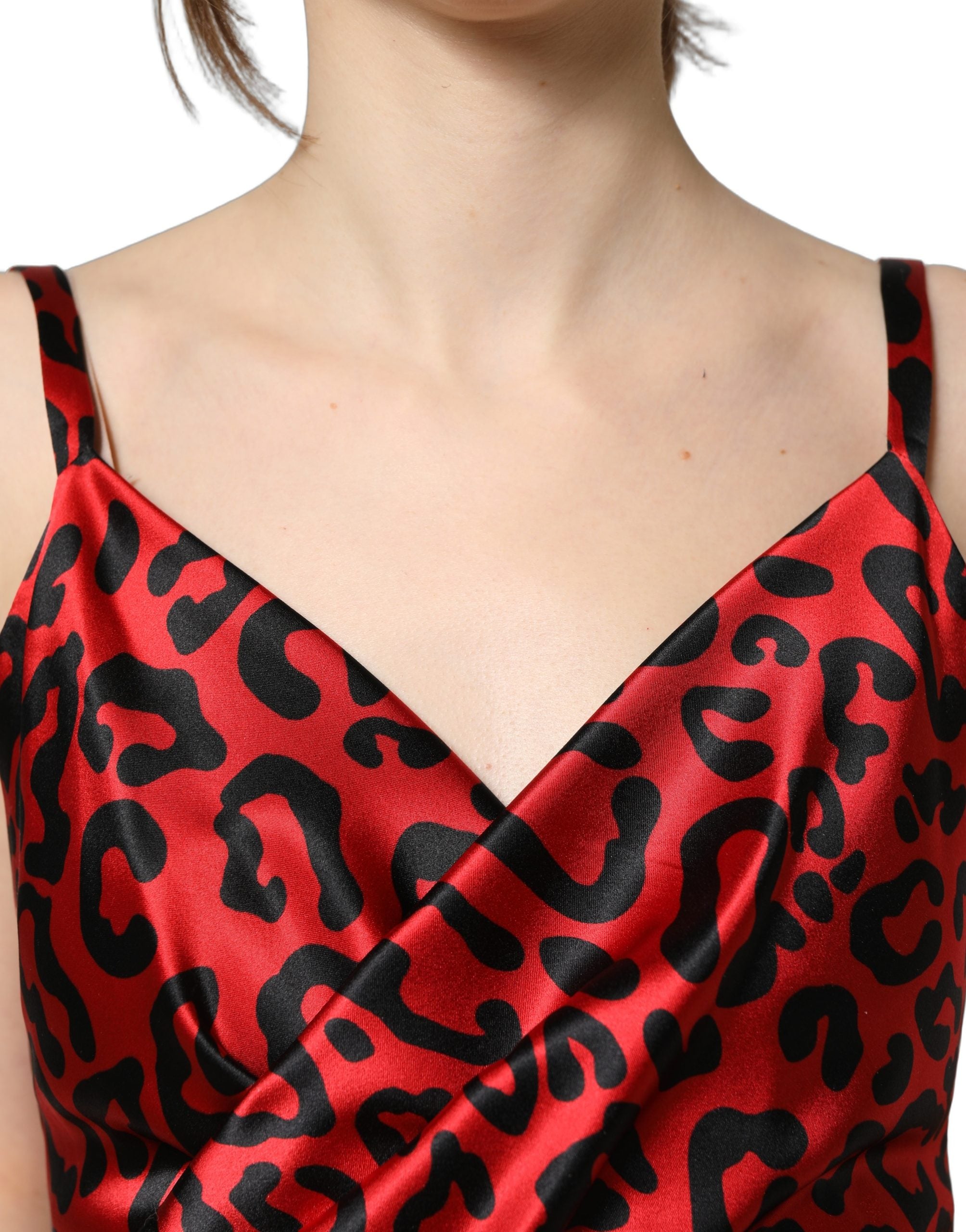 Dolce & Gabbana Red Leopard Draped Sleeveless Maxi Dress Dolce & Gabbana