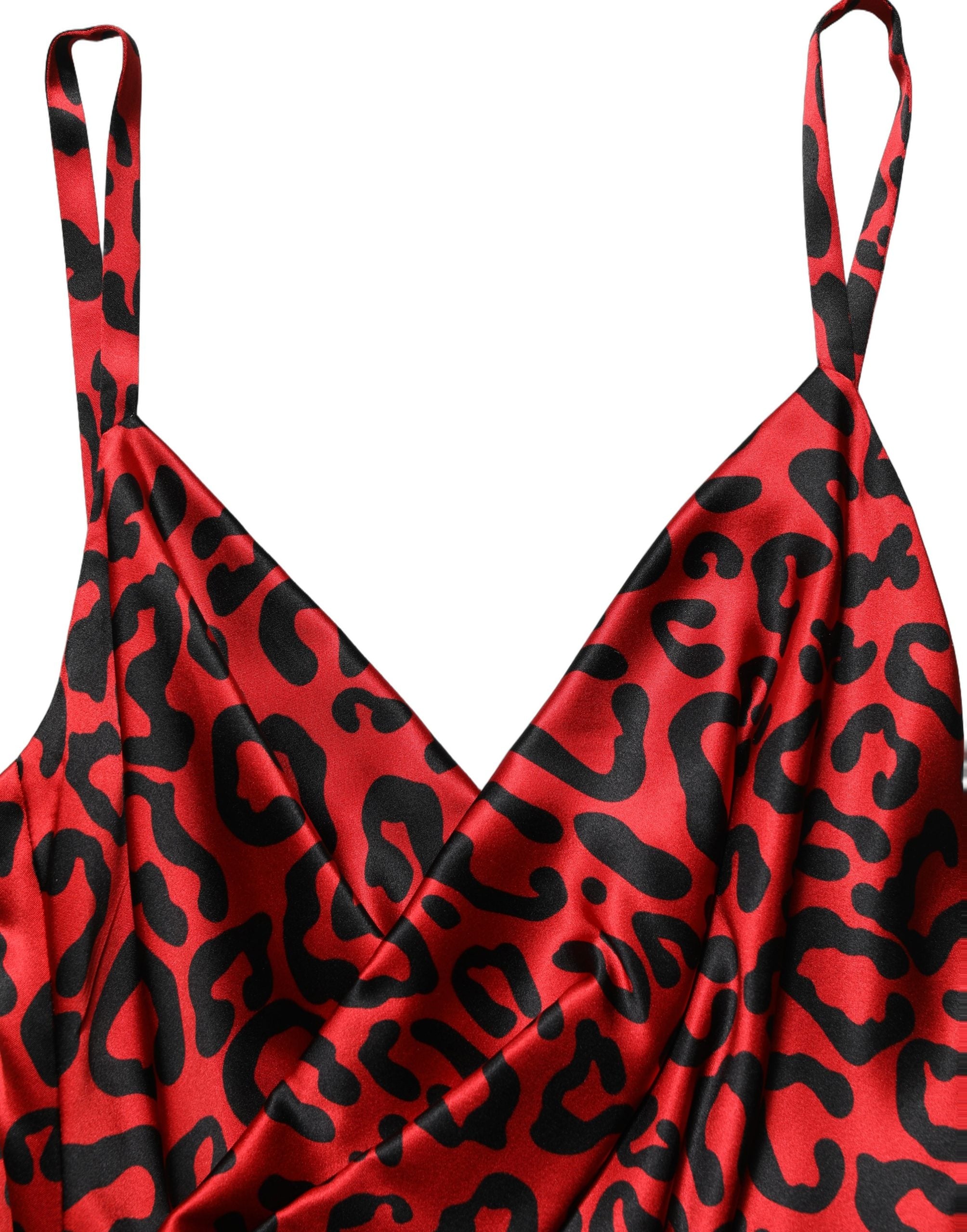 Dolce & Gabbana Red Leopard Draped Sleeveless Maxi Dress Dolce & Gabbana