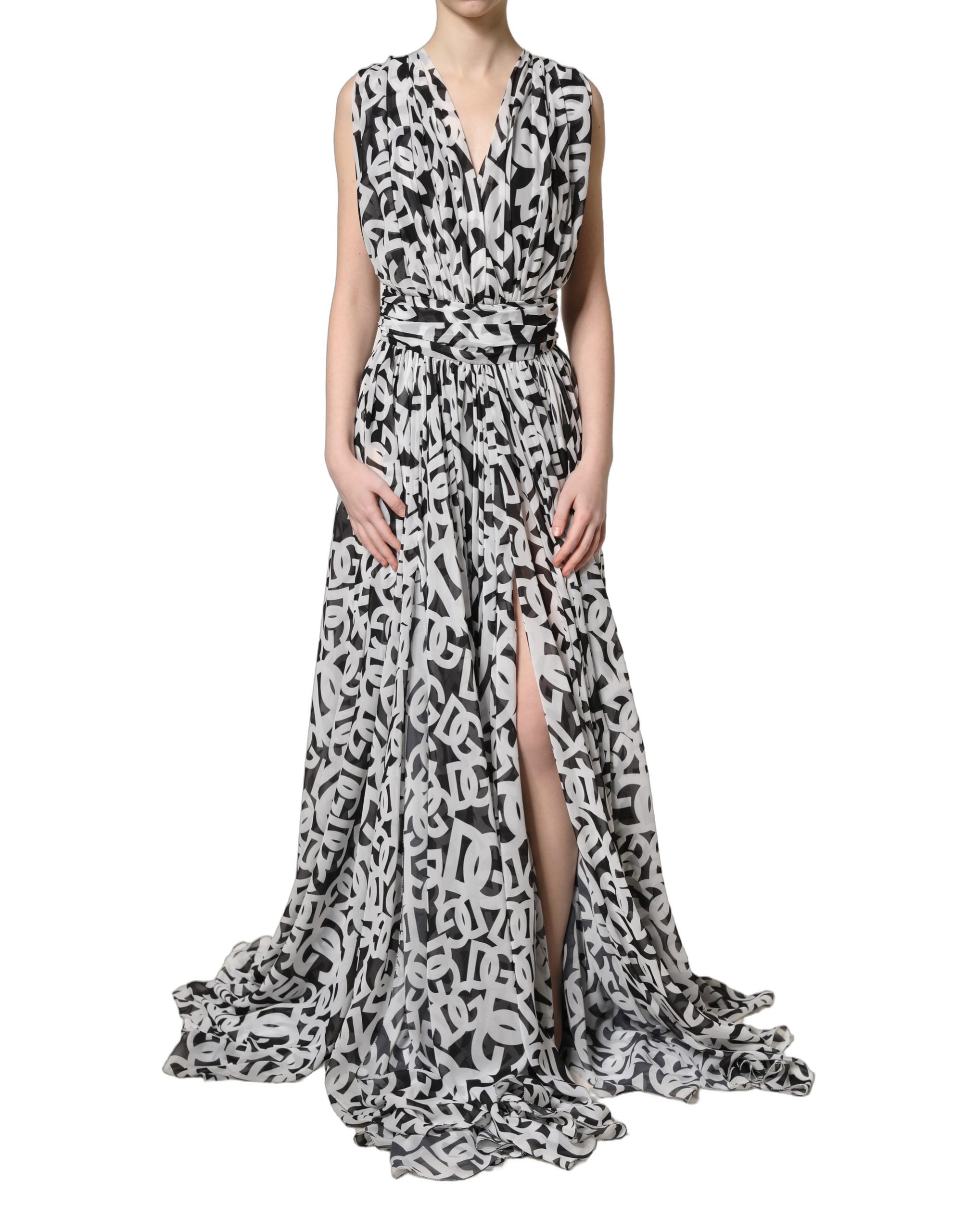 Dolce & Gabbana Black White Logo Sleeveless Floor Length Maxi Dress Dolce & Gabbana