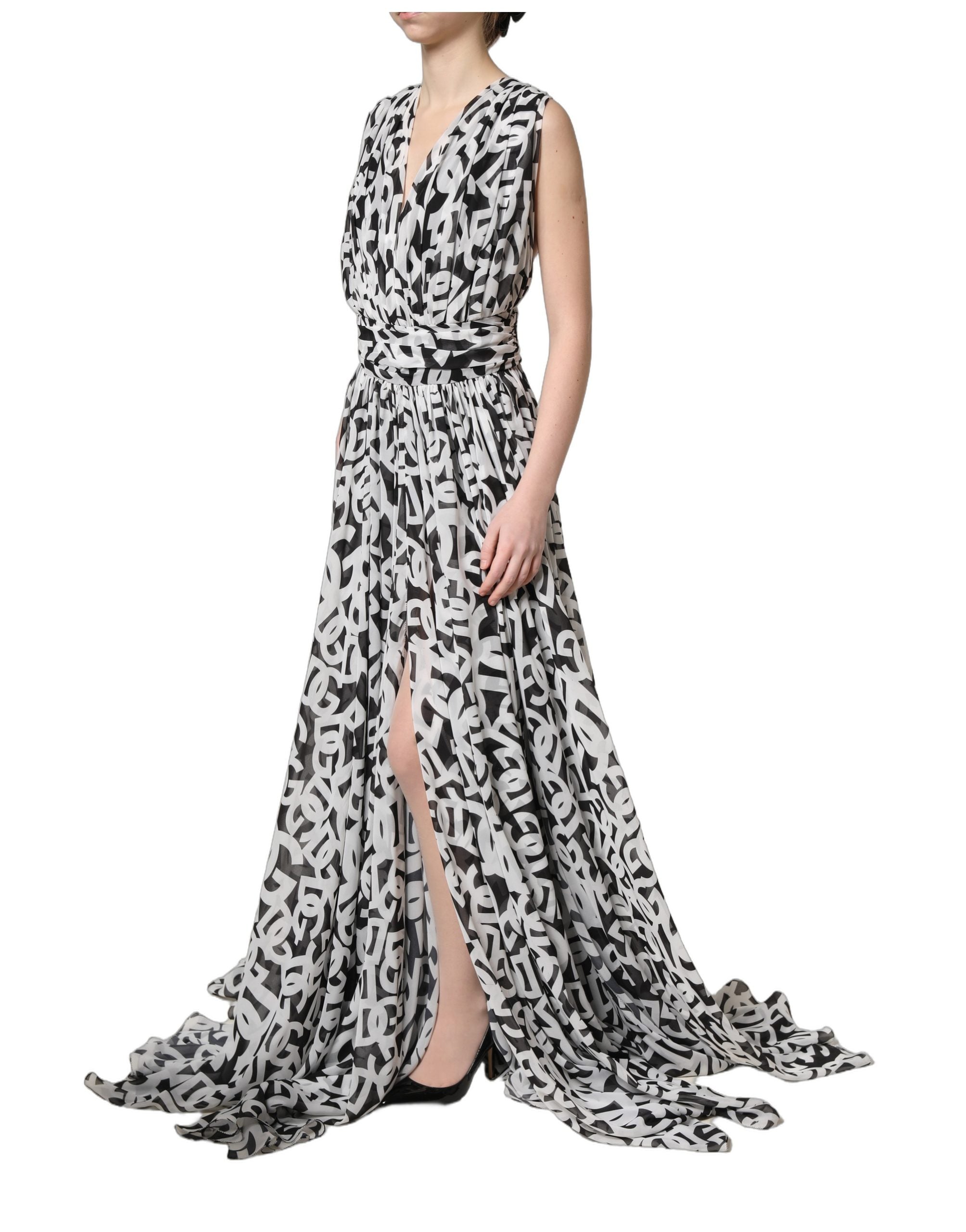 Dolce & Gabbana Black White Logo Sleeveless Floor Length Maxi Dress Dolce & Gabbana