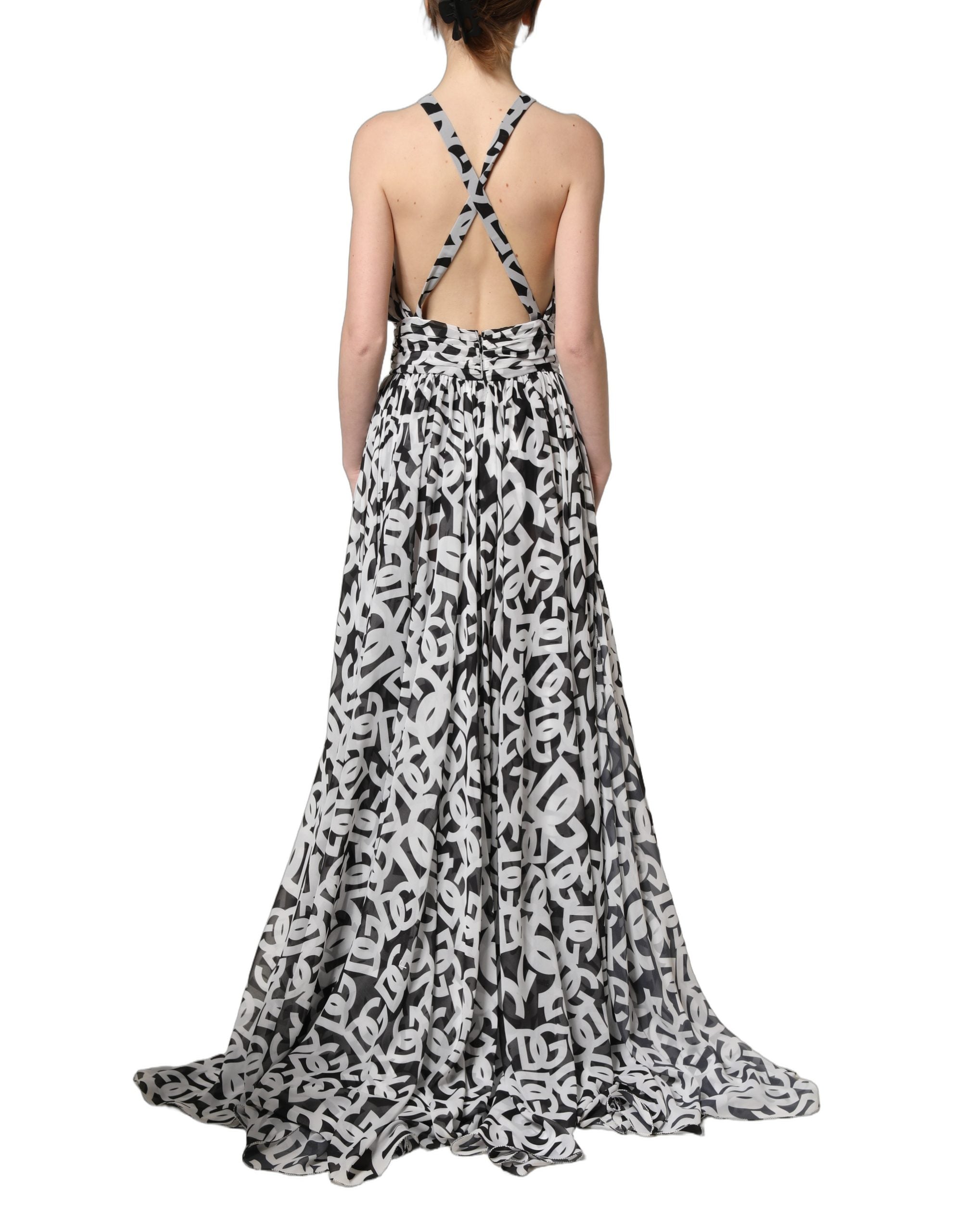 Dolce & Gabbana Black White Logo Sleeveless Floor Length Maxi Dress Dolce & Gabbana