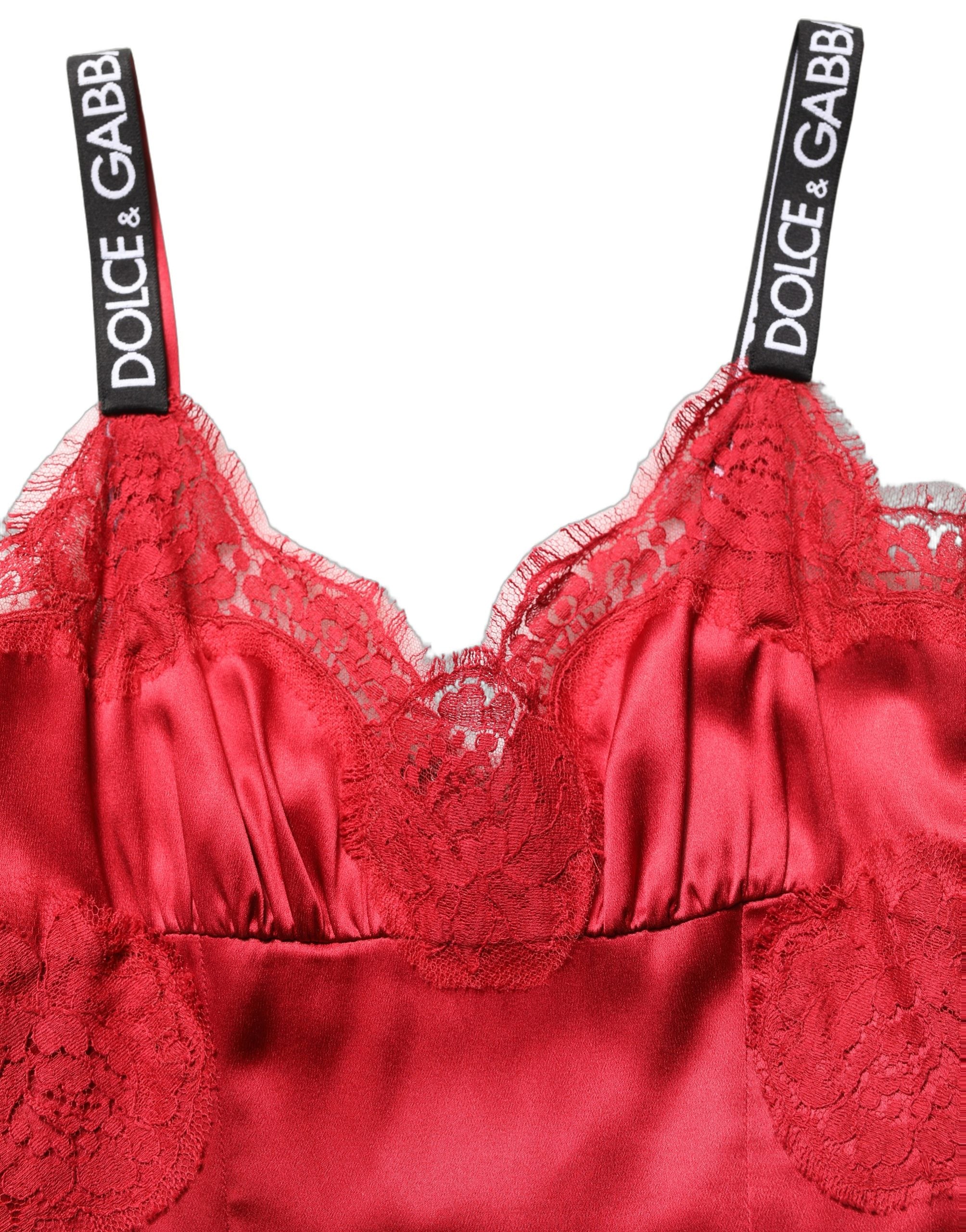 Dolce & Gabbana Red Silk Sleeveless Maxi Long Lace Trim Dress Dolce & Gabbana