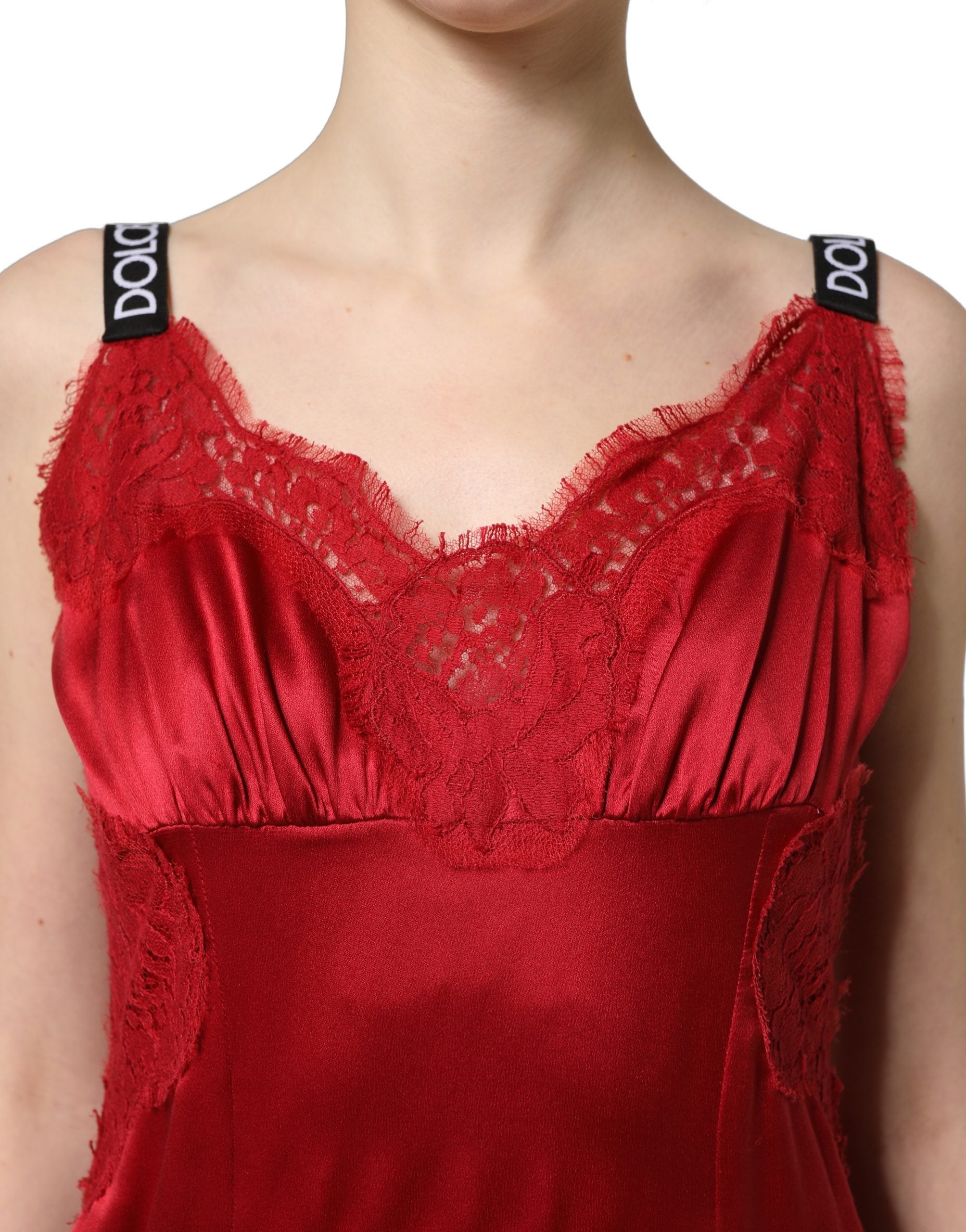 Dolce & Gabbana Red Silk Sleeveless Maxi Long Lace Trim Dress Dolce & Gabbana