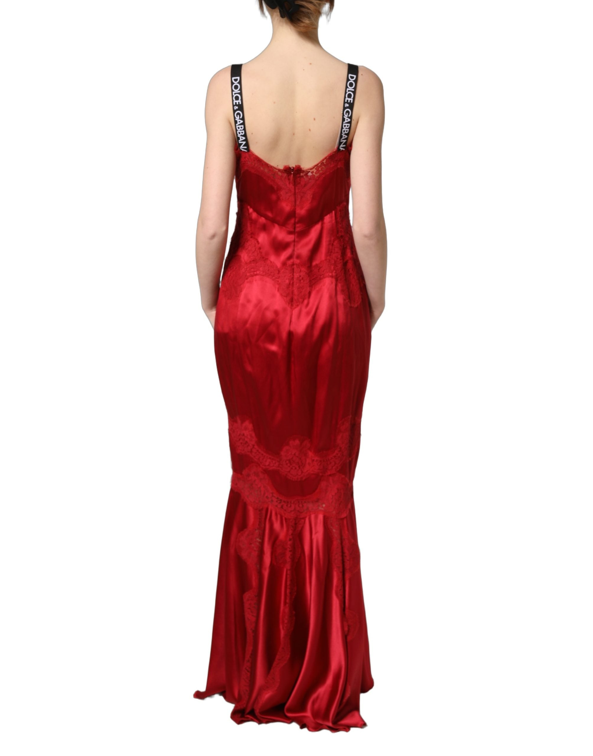 Dolce & Gabbana Red Silk Sleeveless Maxi Long Lace Trim Dress Dolce & Gabbana