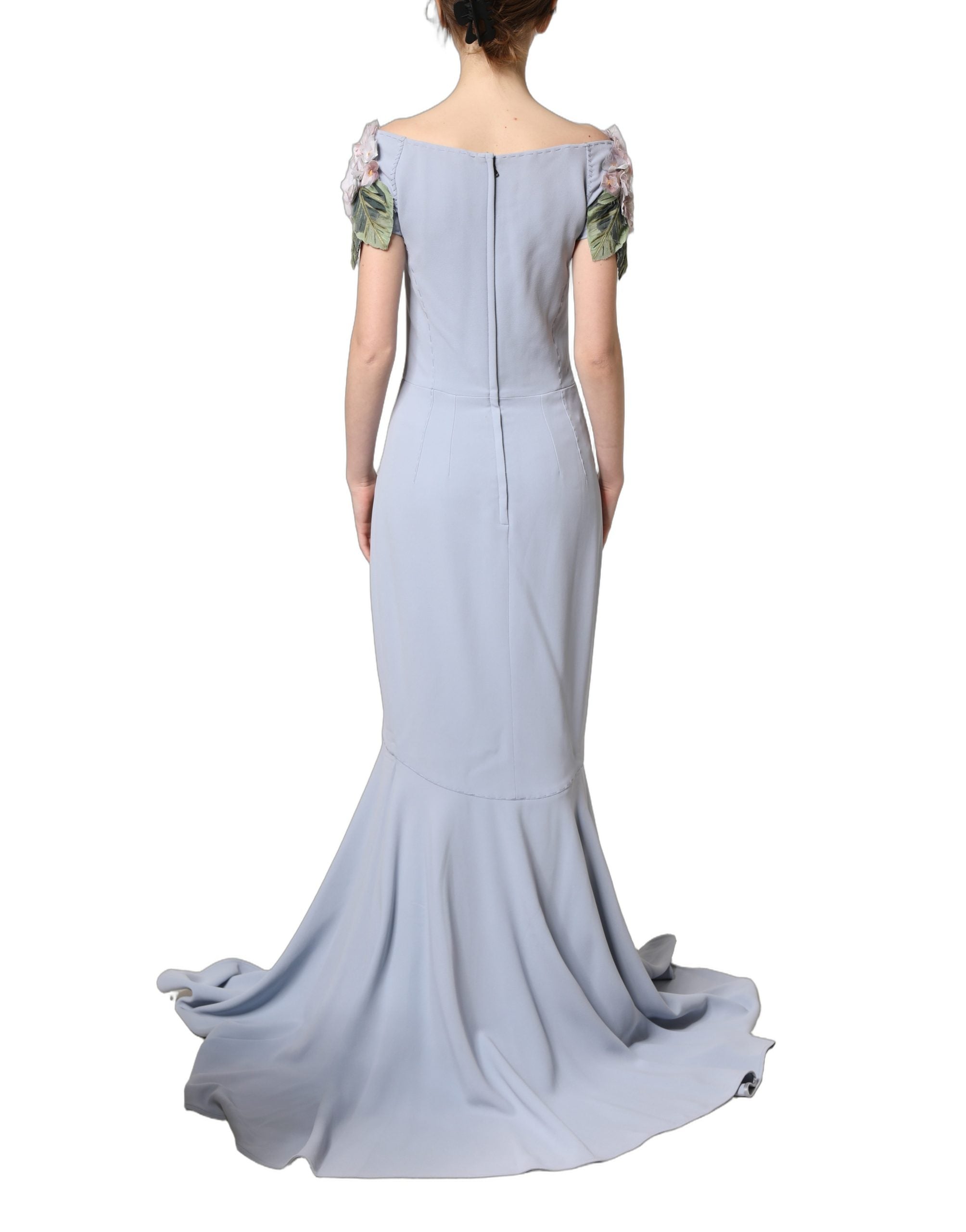 Dolce & Gabbana Light Blue Hydrangea Embellished Cap Sleeve Dress Dolce & Gabbana
