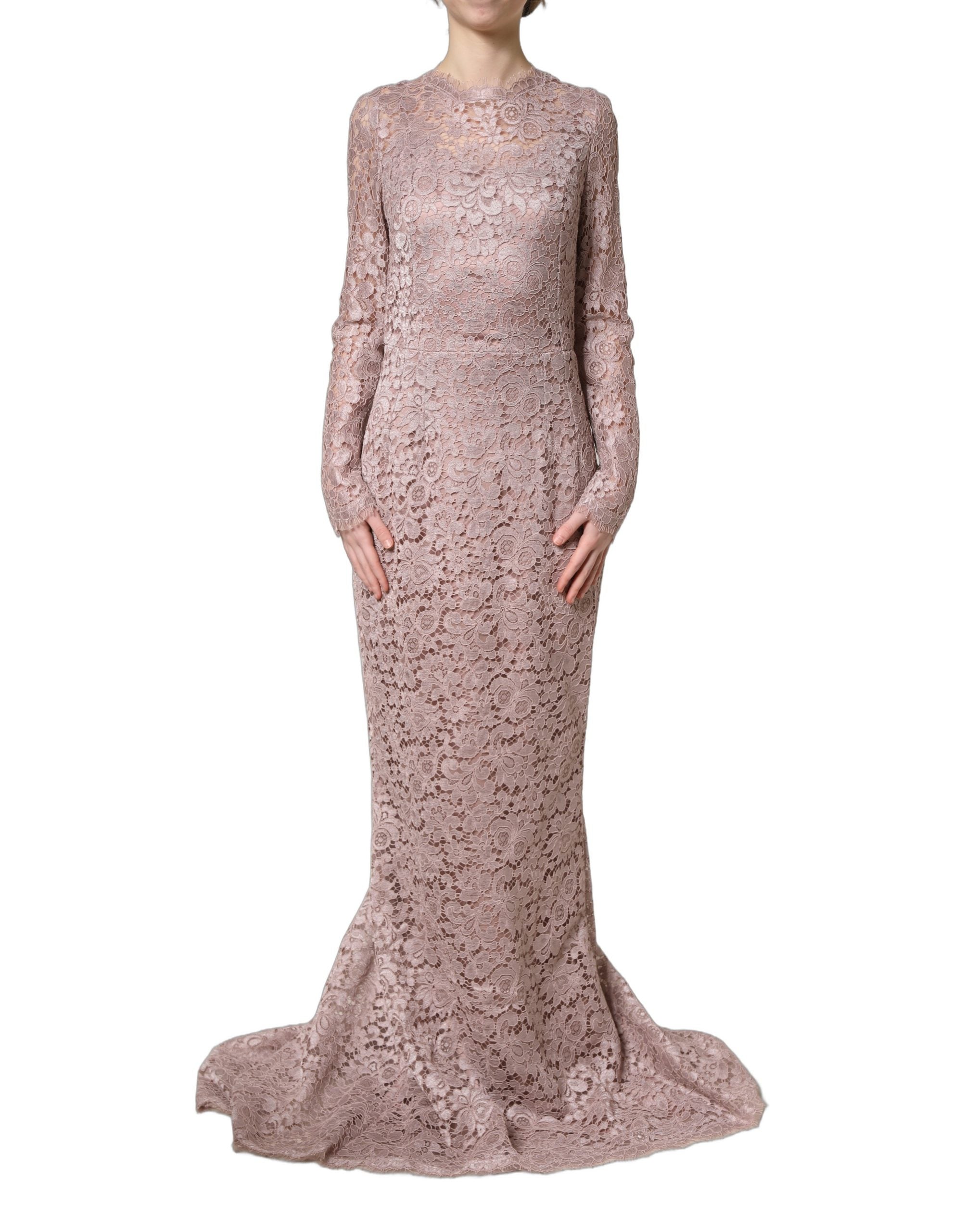 Dolce & Gabbana Pink Lace Long Sleeves Evening Gown Dress Dolce & Gabbana