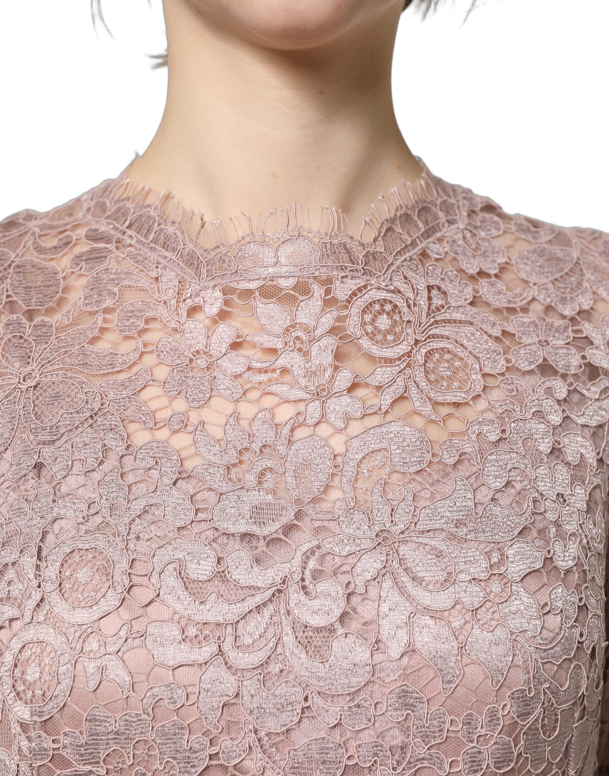 Dolce & Gabbana Pink Lace Long Sleeves Evening Gown Dress Dolce & Gabbana