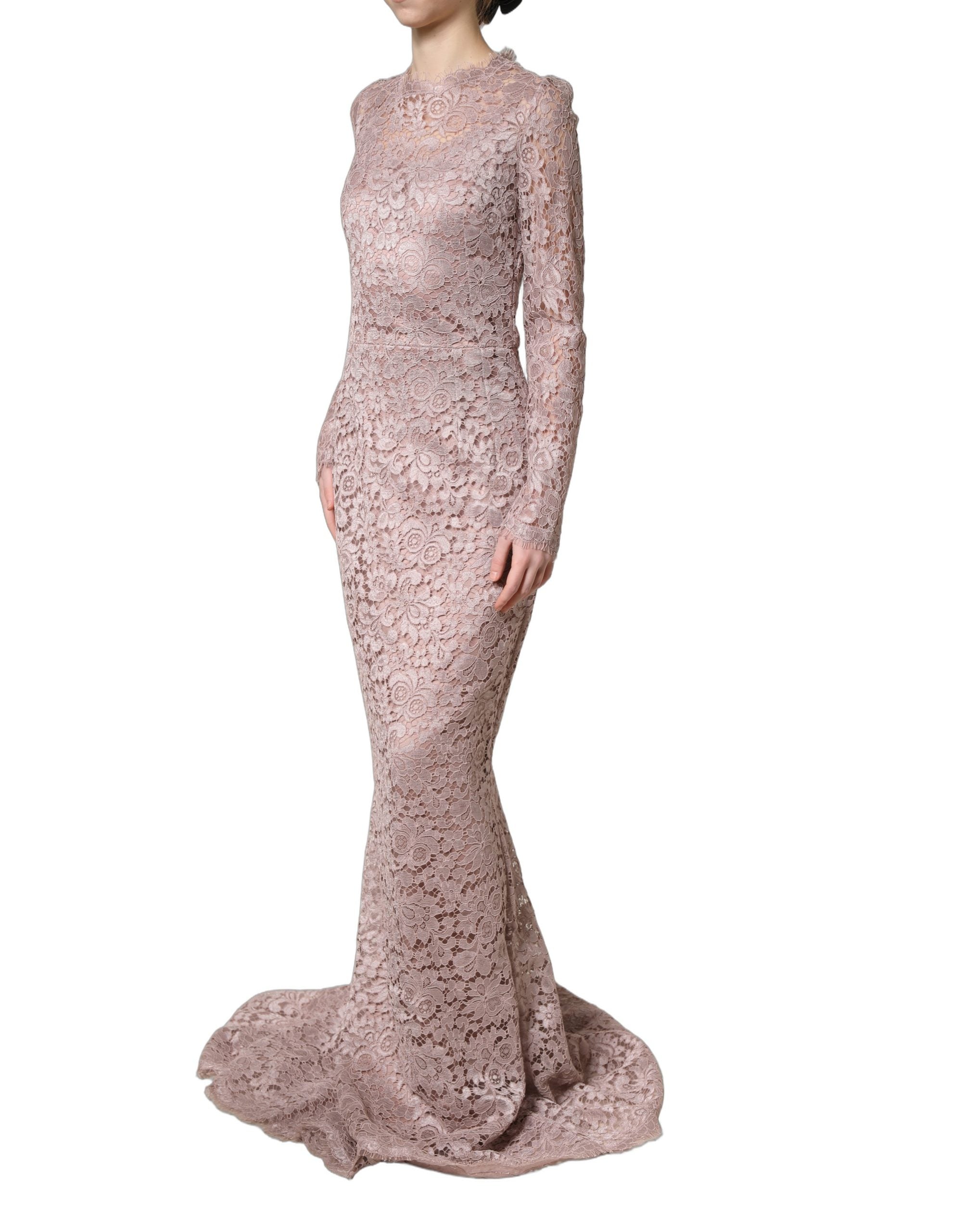 Dolce & Gabbana Pink Lace Long Sleeves Evening Gown Dress Dolce & Gabbana
