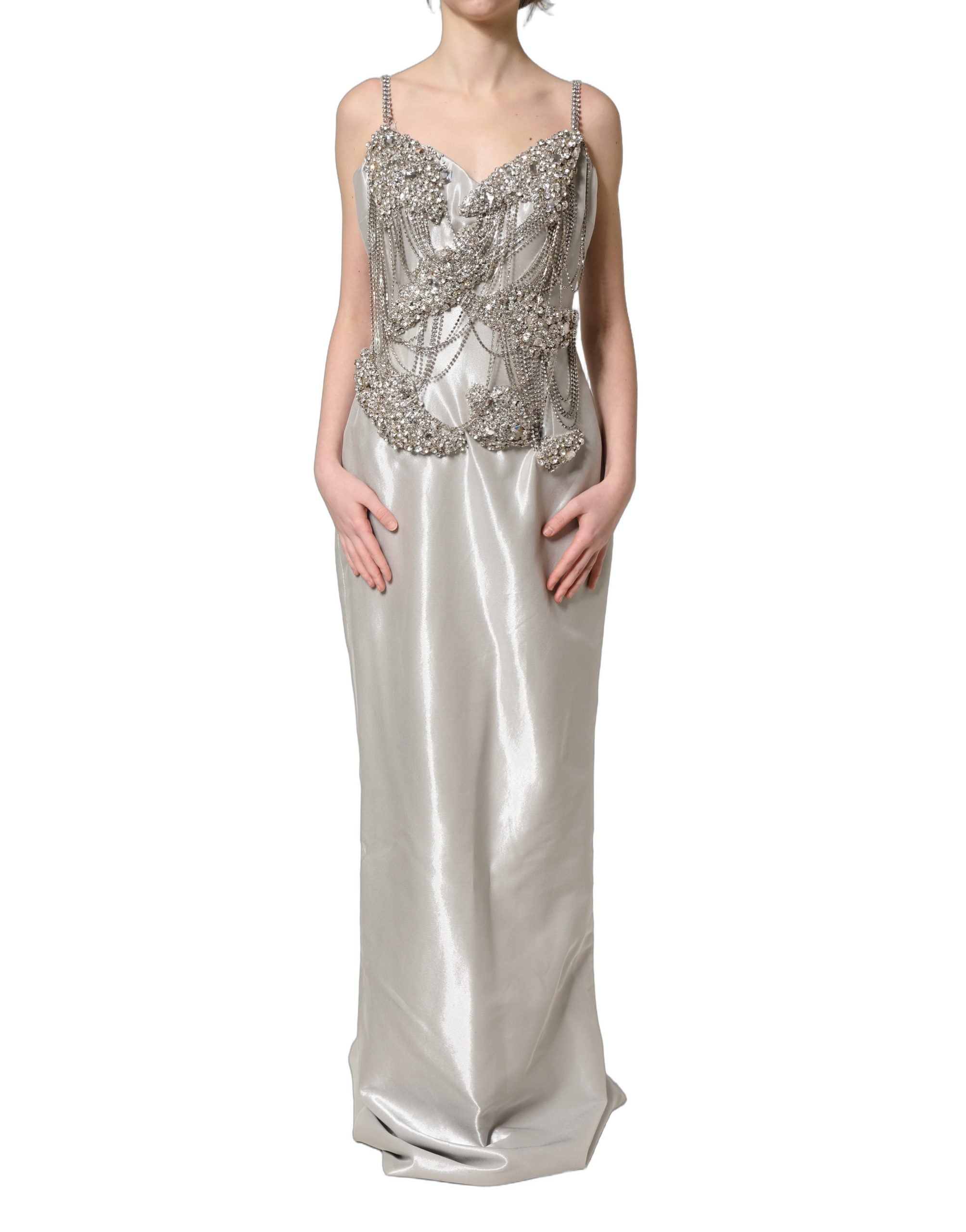 Dolce & Gabbana Silver Crystal Embellished EveningGown Dress Dolce & Gabbana