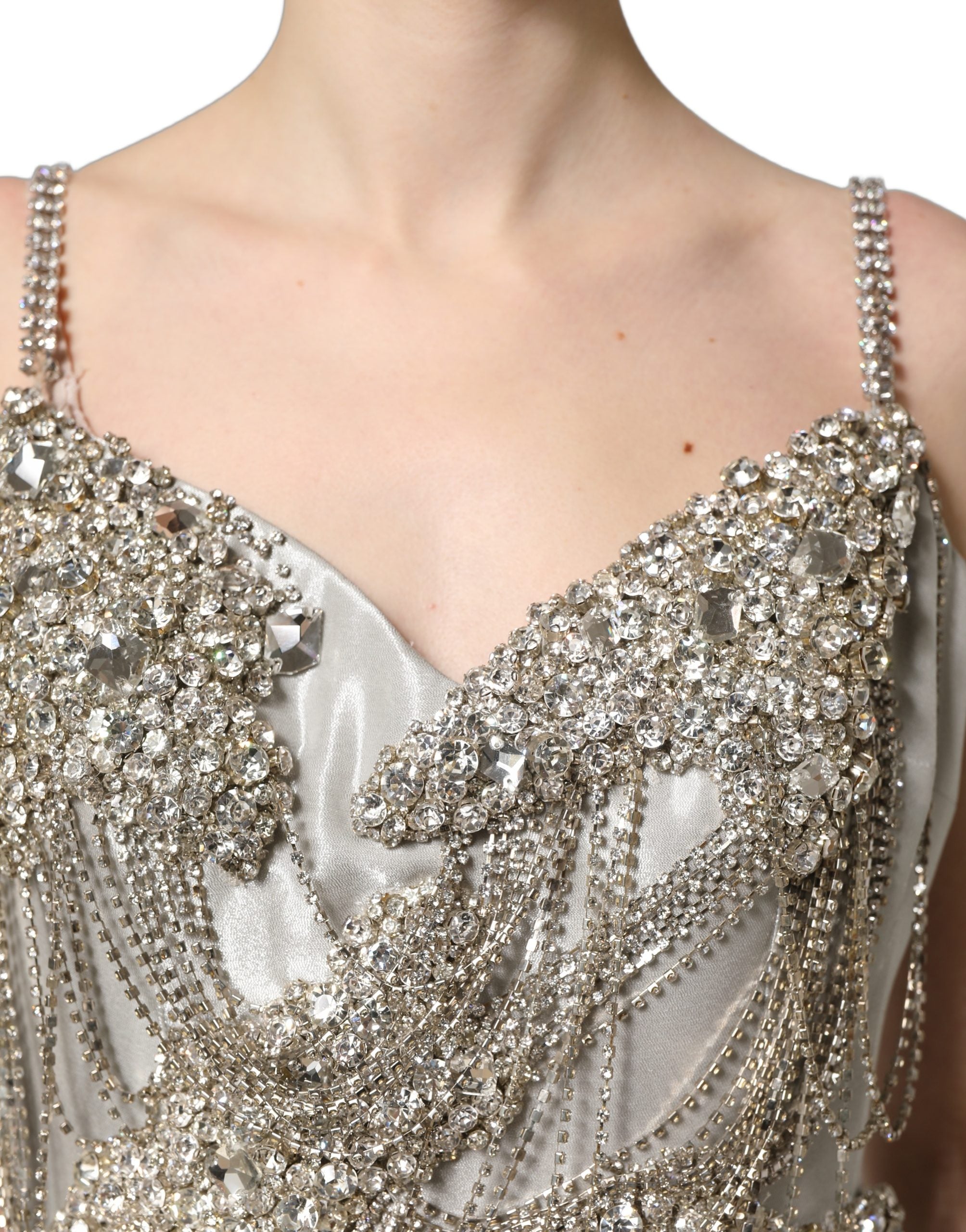Dolce & Gabbana Silver Crystal Embellished EveningGown Dress Dolce & Gabbana