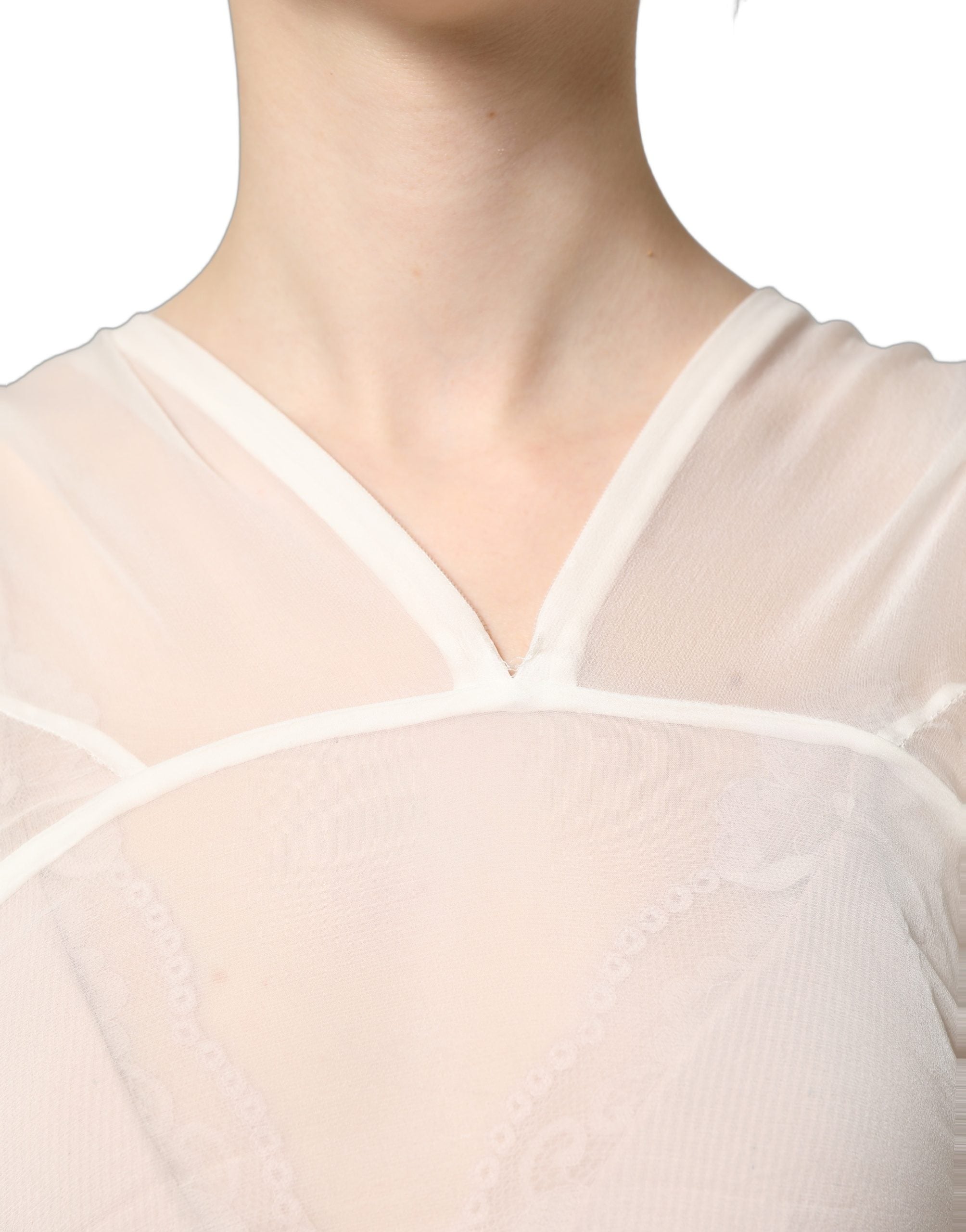 Dolce & Gabbana White Silk Sheer Draped Long Gown Dress Dolce & Gabbana