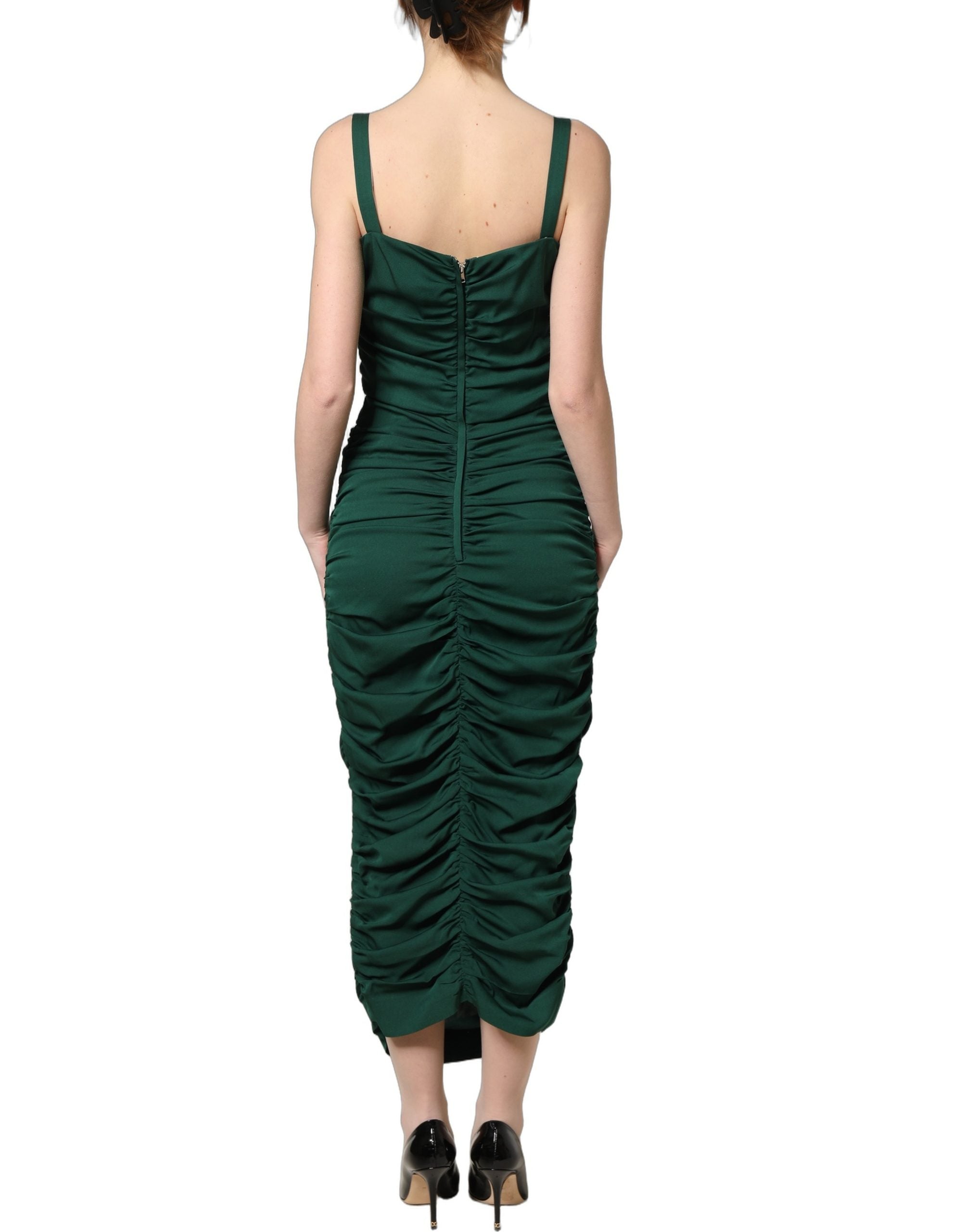 Dolce & Gabbana Green Ruched Sweetheart Bodycon Midi Dress Dolce & Gabbana