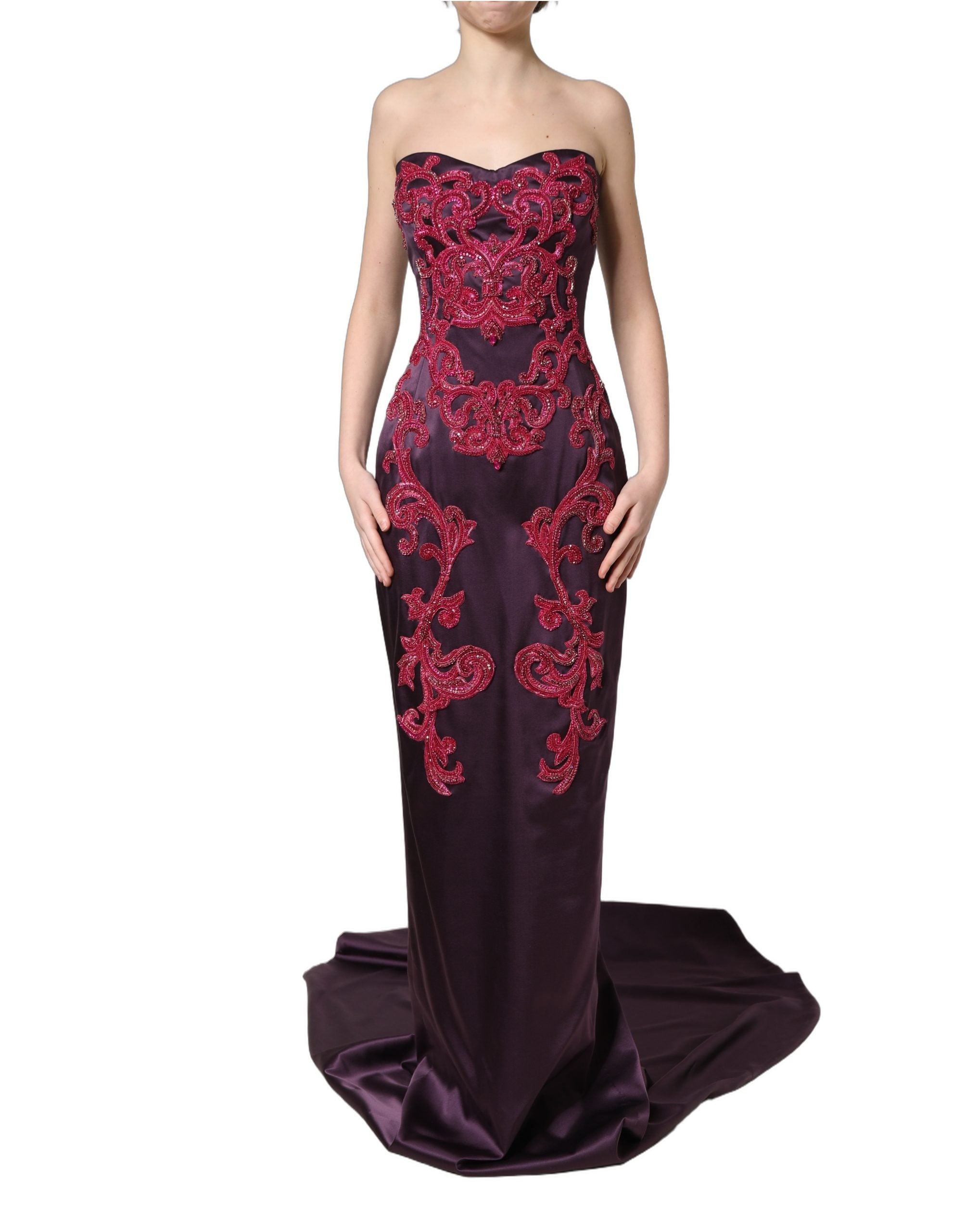 Dolce & Gabbana Purple Silk Crystal Strapless Floor Length Gown Dress Dolce & Gabbana