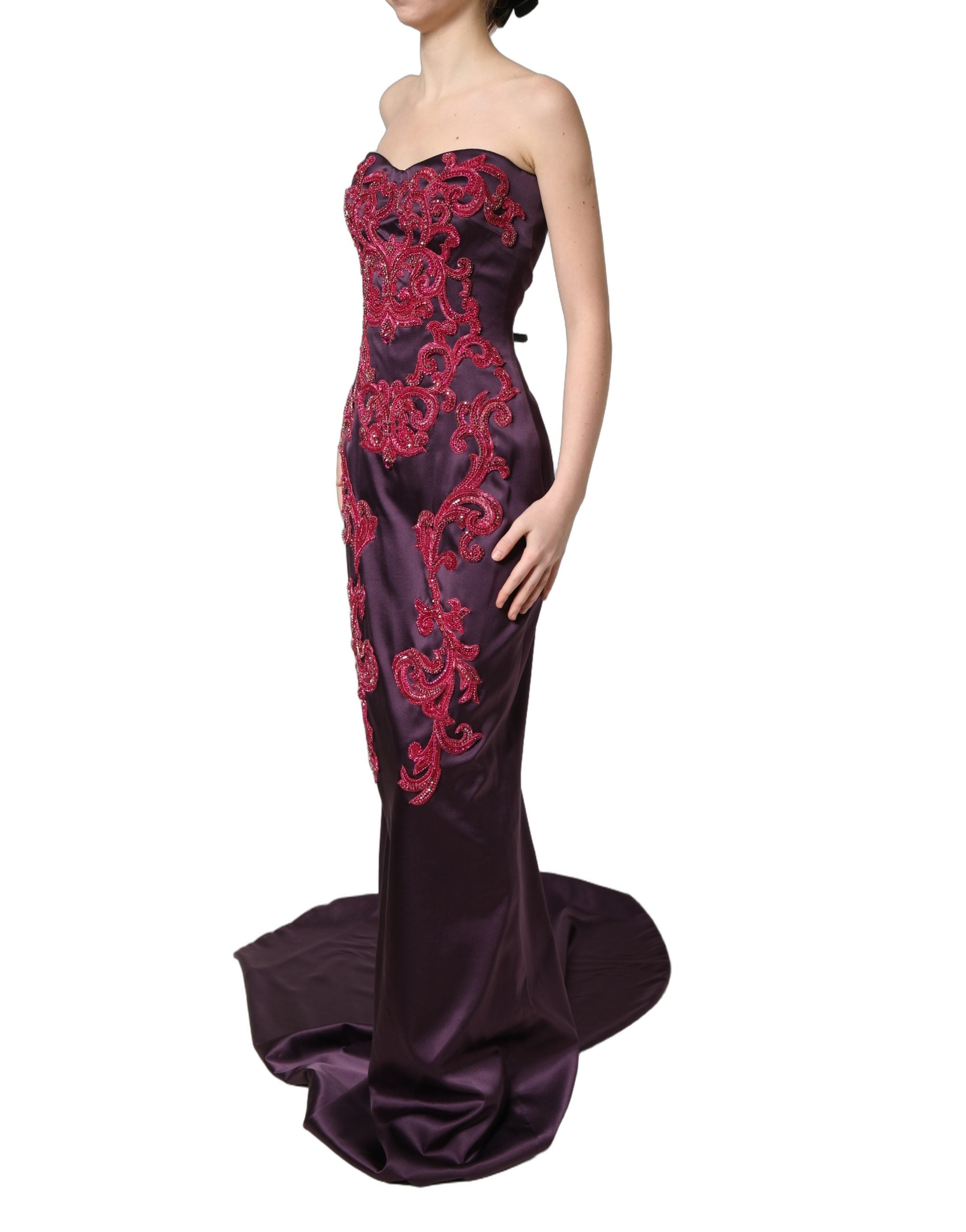 Dolce & Gabbana Purple Silk Crystal Strapless Floor Length Gown Dress Dolce & Gabbana