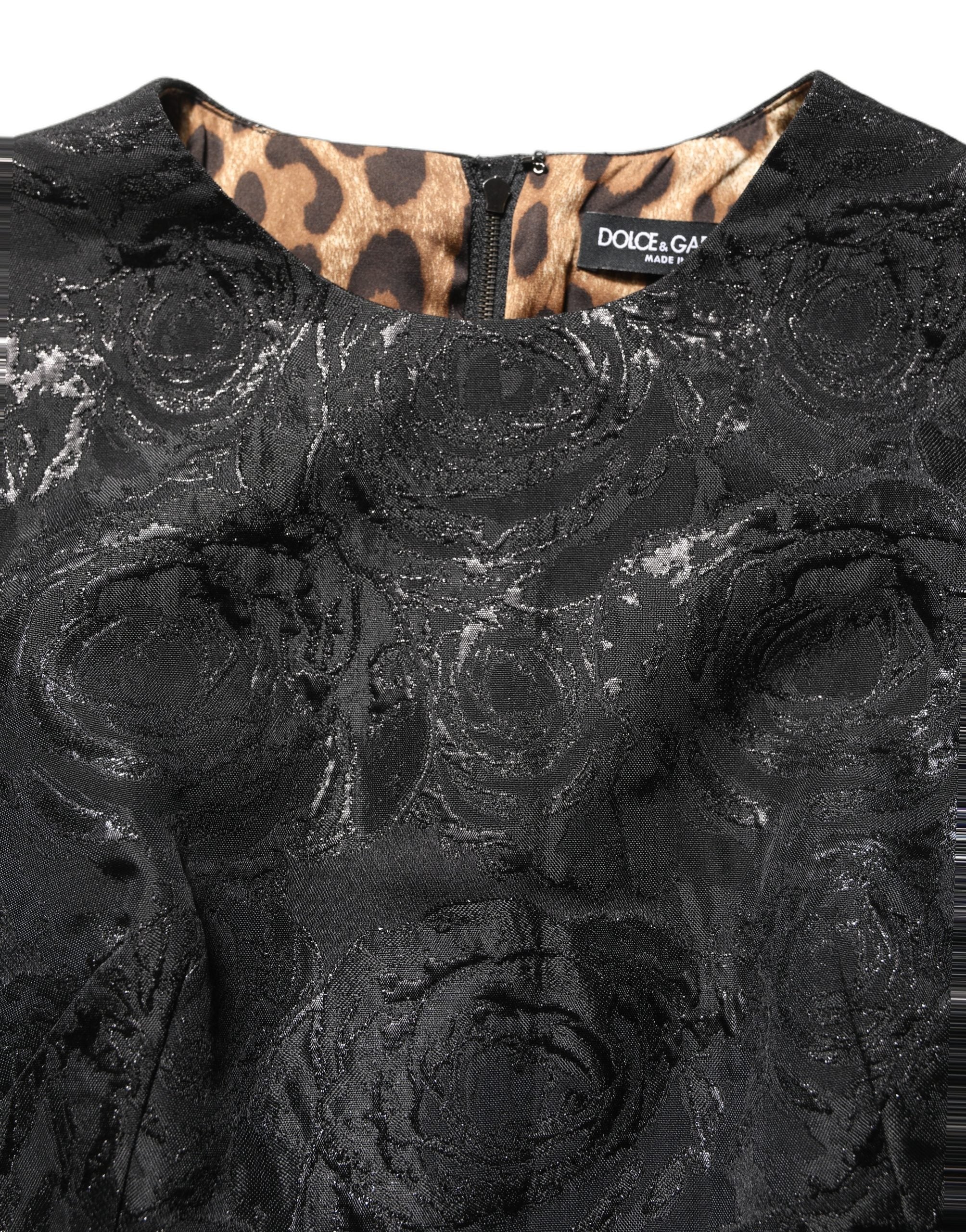 Dolce & Gabbana Black Floral Jacquard Flared A-line Dress Dolce & Gabbana