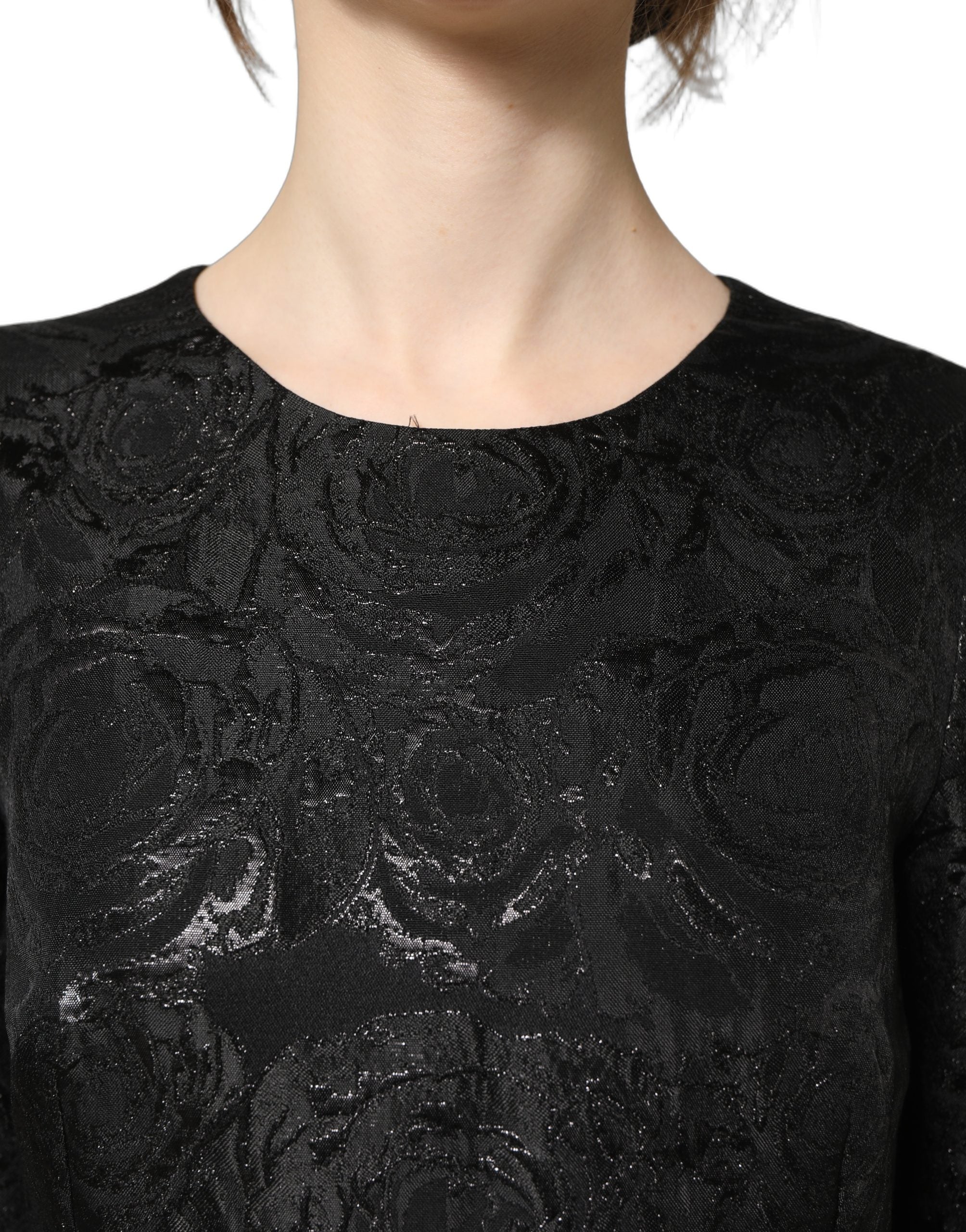 Dolce & Gabbana Black Floral Jacquard Flared A-line Dress Dolce & Gabbana