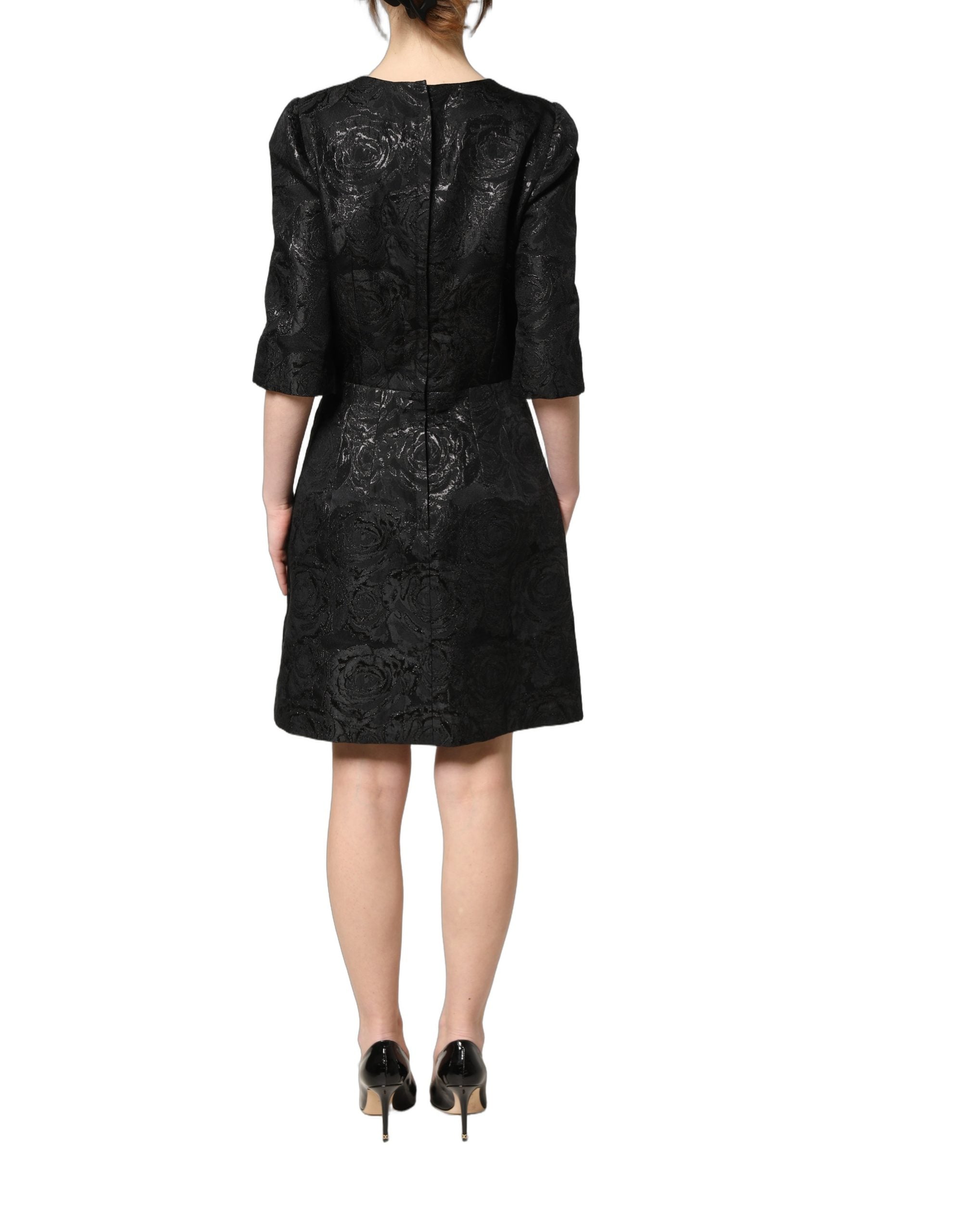 Dolce & Gabbana Black Floral Jacquard Flared A-line Dress Dolce & Gabbana