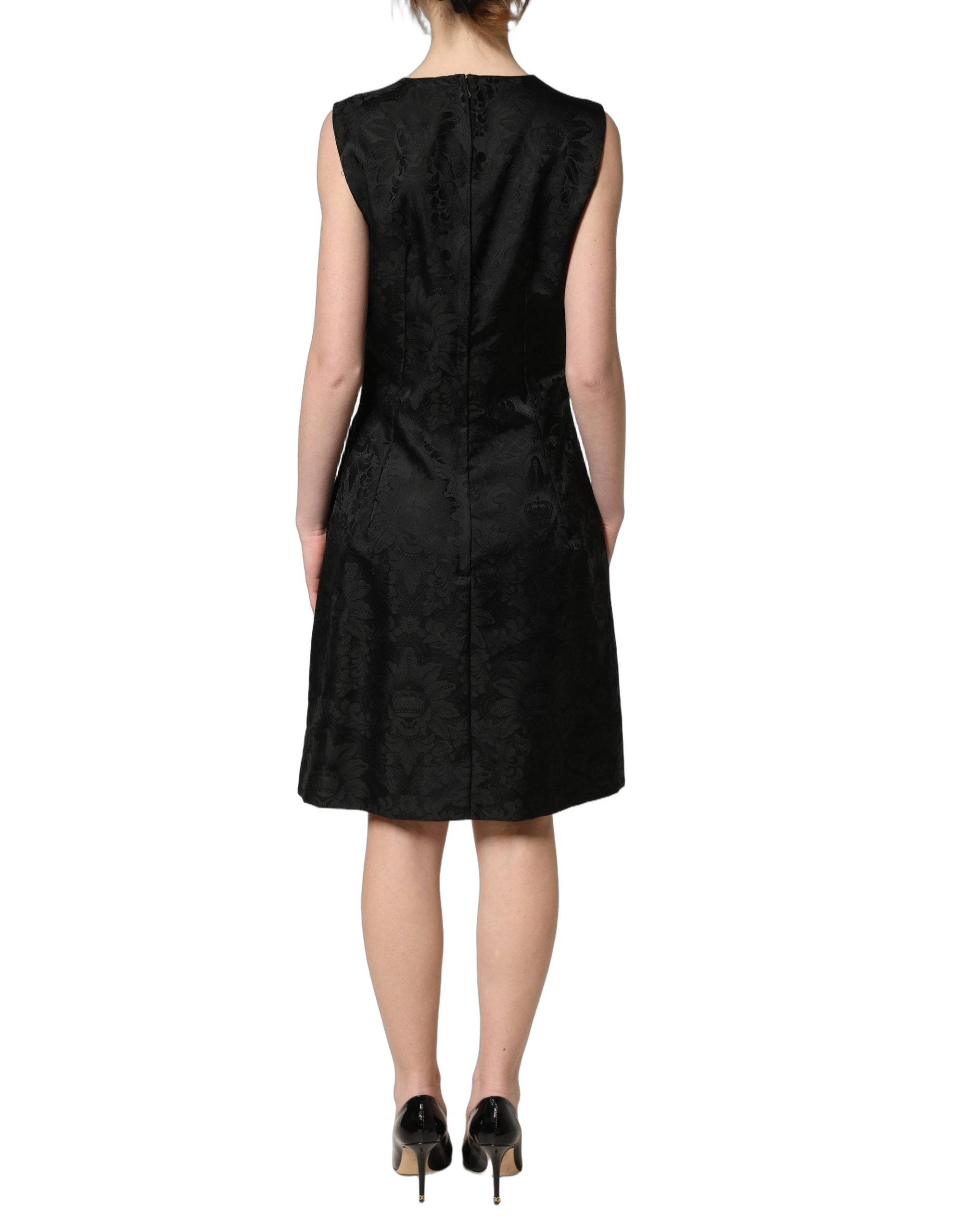 Dolce & Gabbana Black Floral Jacquard Sleeveless A-line Dress Dolce & Gabbana
