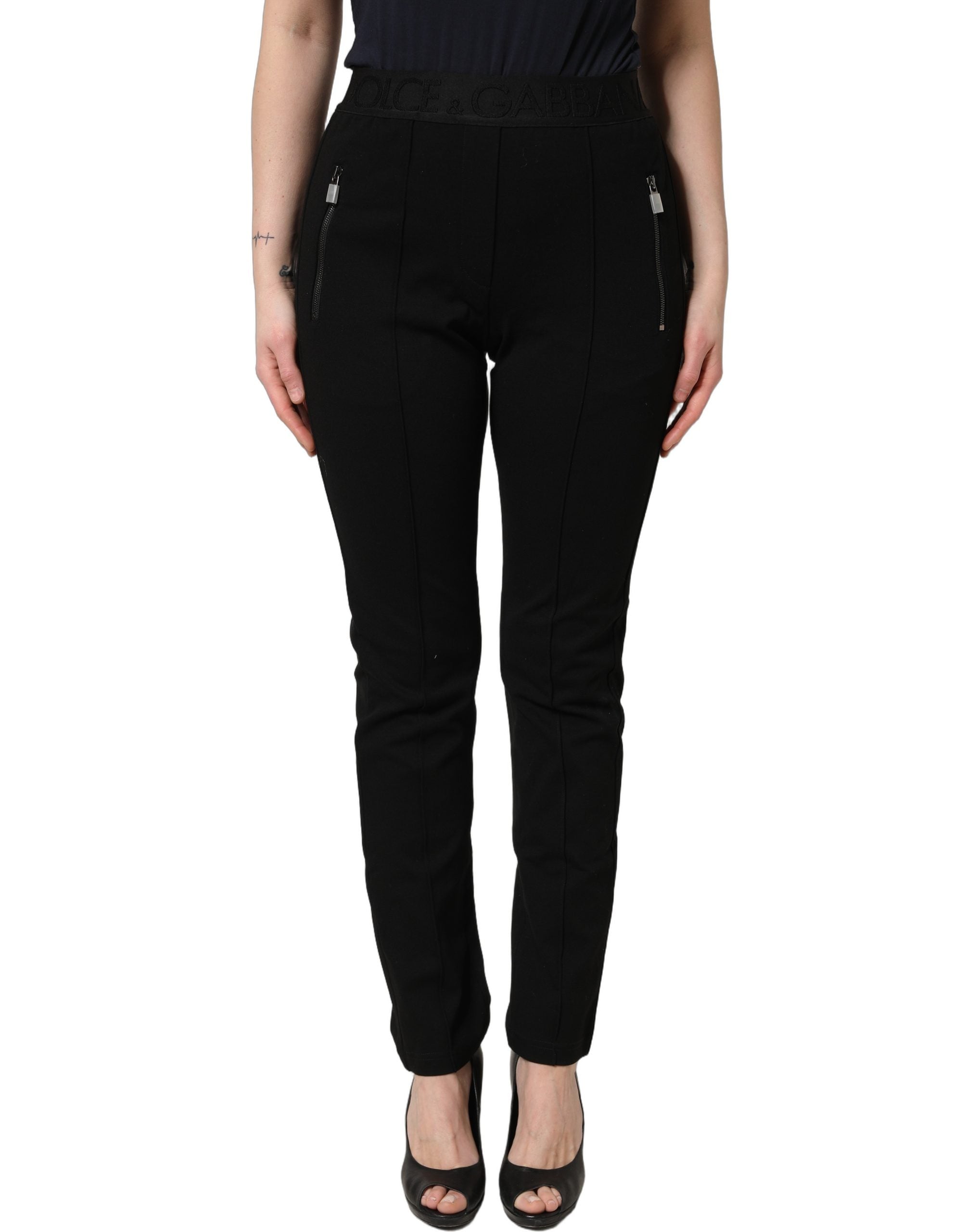 Dolce & Gabbana Black Viscose Mid Waist Skinny Trouser Pants Dolce & Gabbana