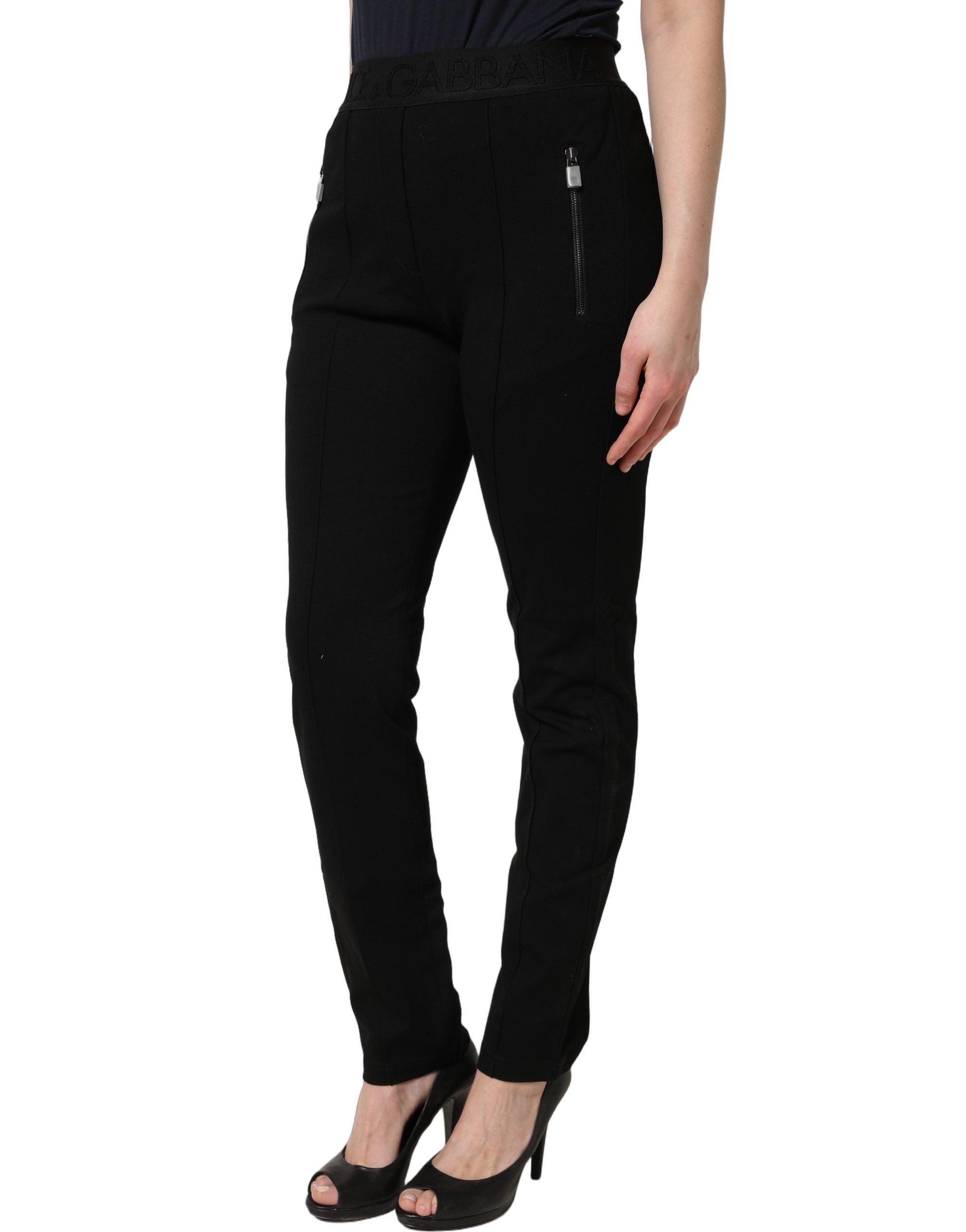 Dolce & Gabbana Black Viscose Mid Waist Skinny Trouser Pants Dolce & Gabbana