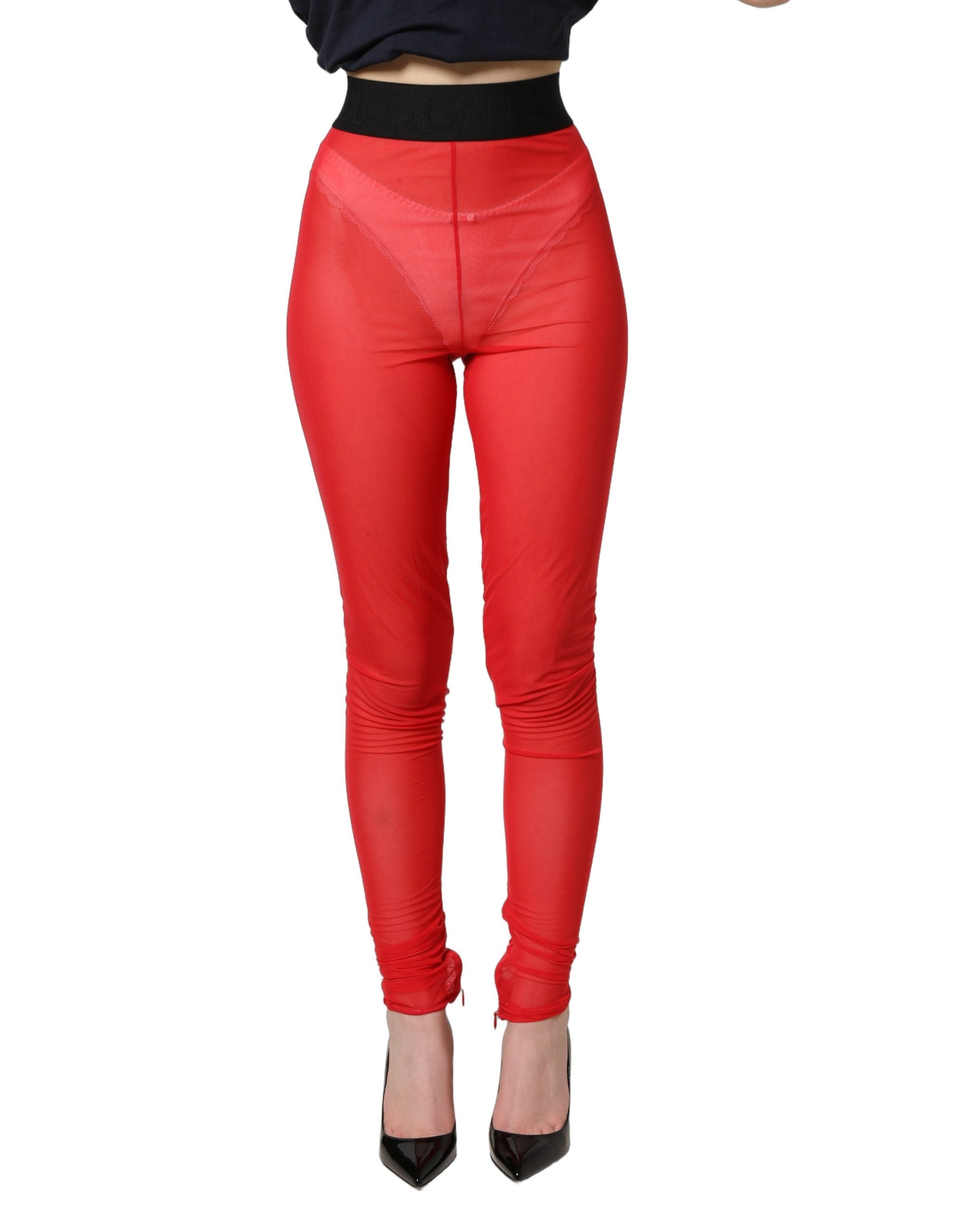 Dolce & Gabbana Red Nylon Stretch Slim Legging Trouser Pants Dolce & Gabbana