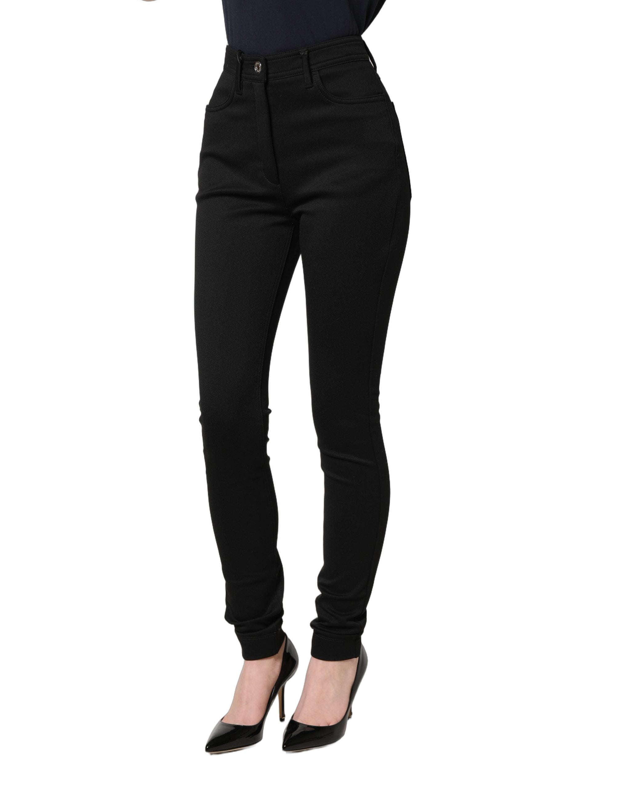 Dolce & Gabbana Black Nylon Stretch Skinny High Waist Pants Dolce & Gabbana