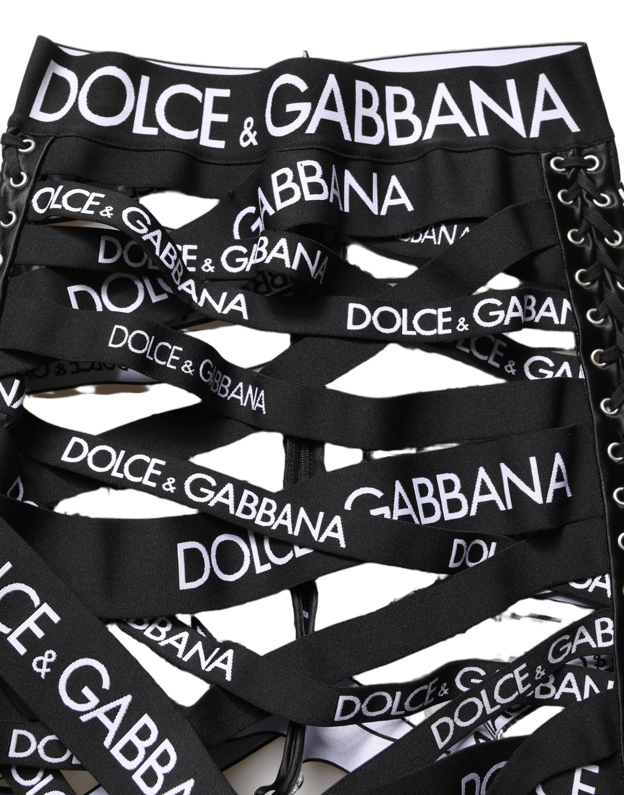 Dolce & Gabbana Black Logo Tape Cut Out Skinny High Waist Pants Dolce & Gabbana