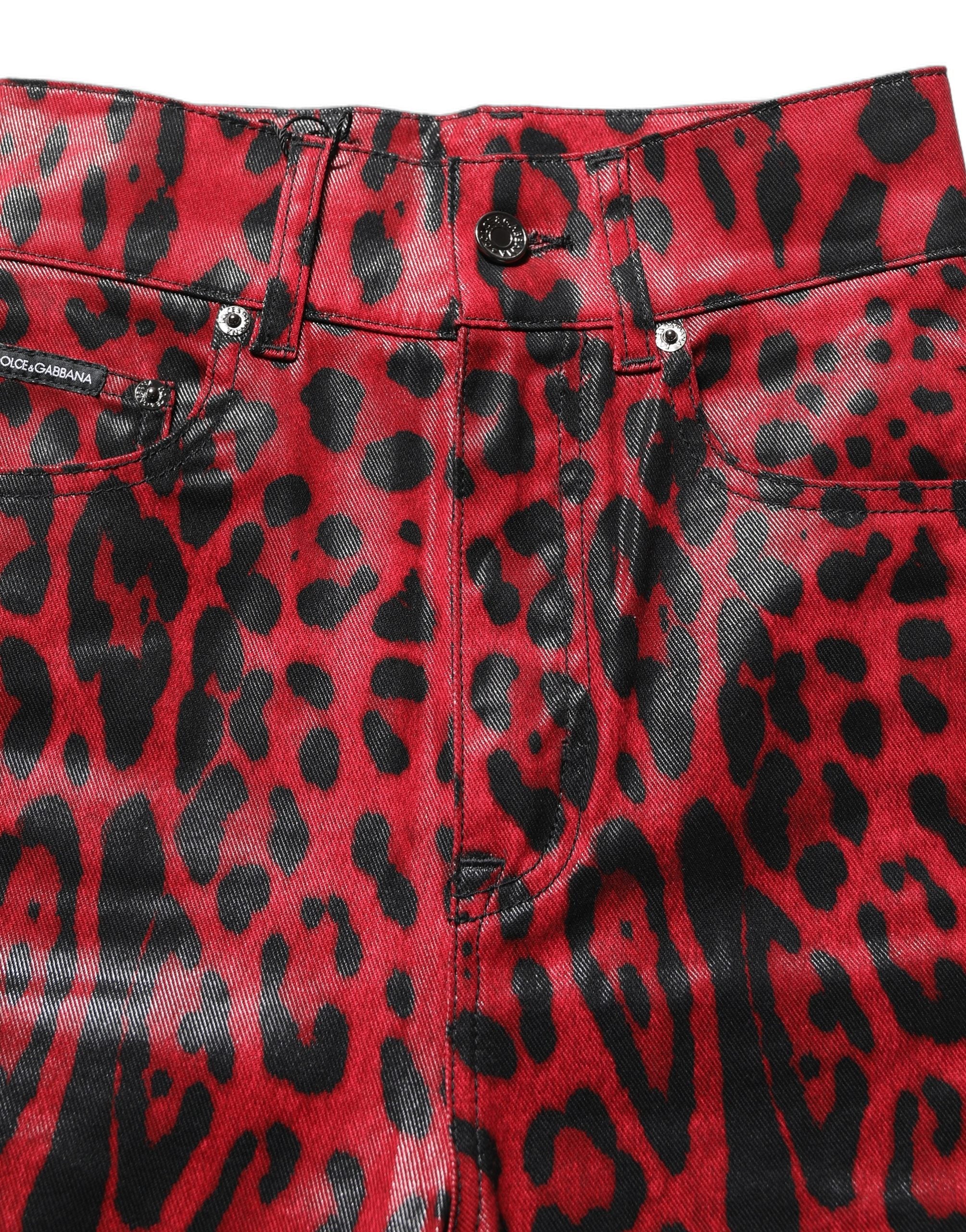 Dolce & Gabbana Red Leopard Skinny High Waist Denim Jeans Dolce & Gabbana