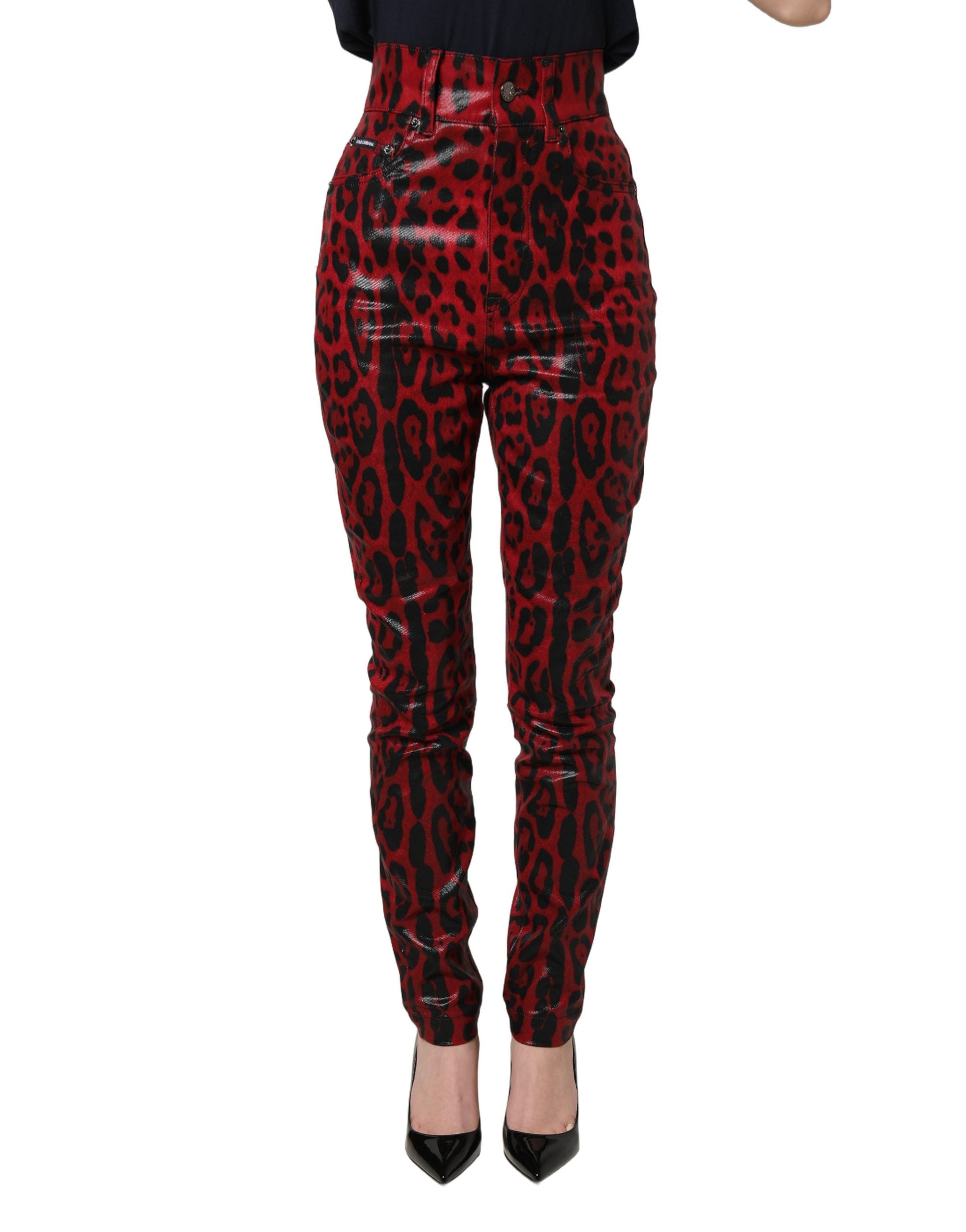 Dolce & Gabbana Red Leopard Skinny High Waist Denim Jeans Dolce & Gabbana