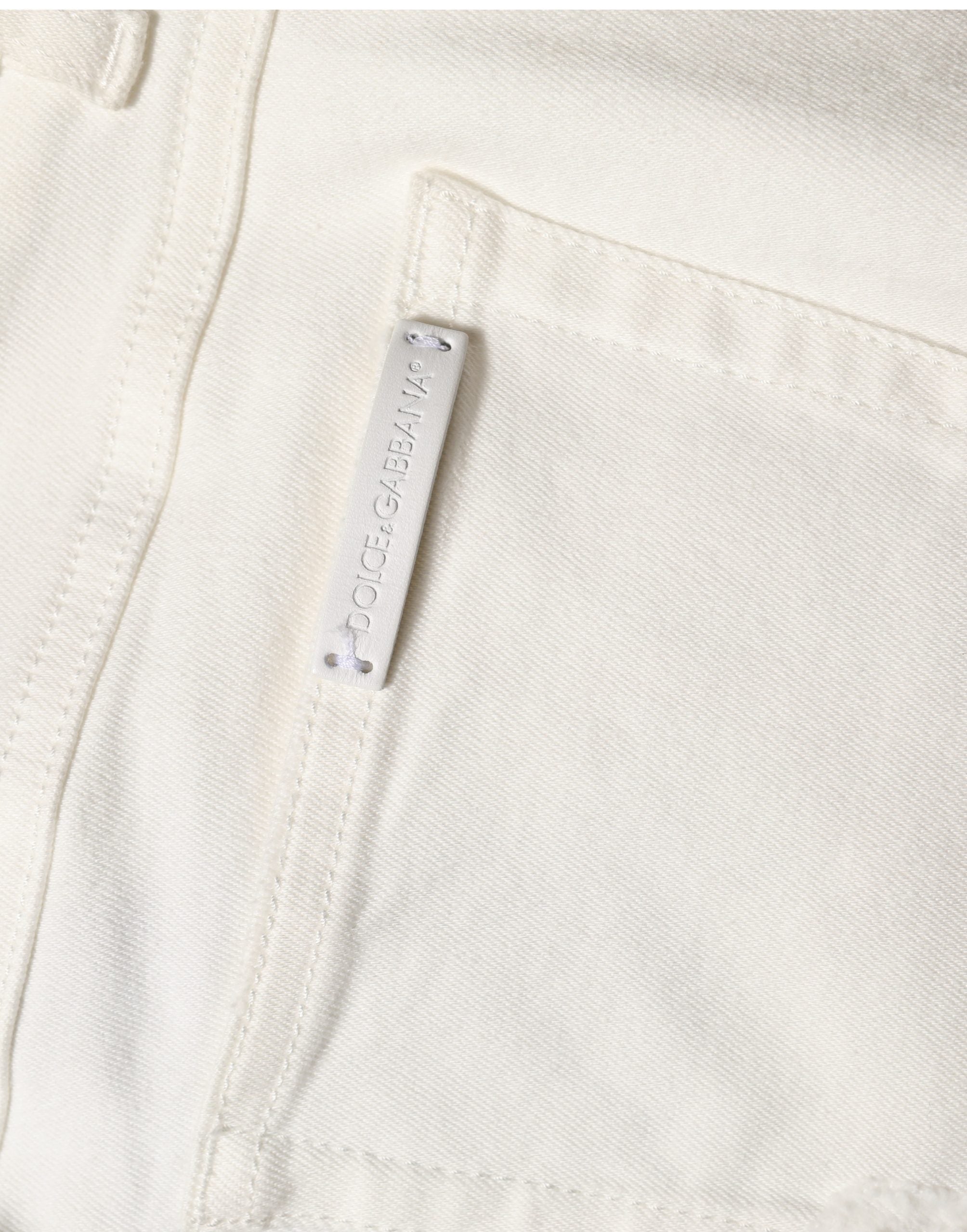 Dolce & Gabbana White Tattered Skinny Cotton Denim Jeans Dolce & Gabbana