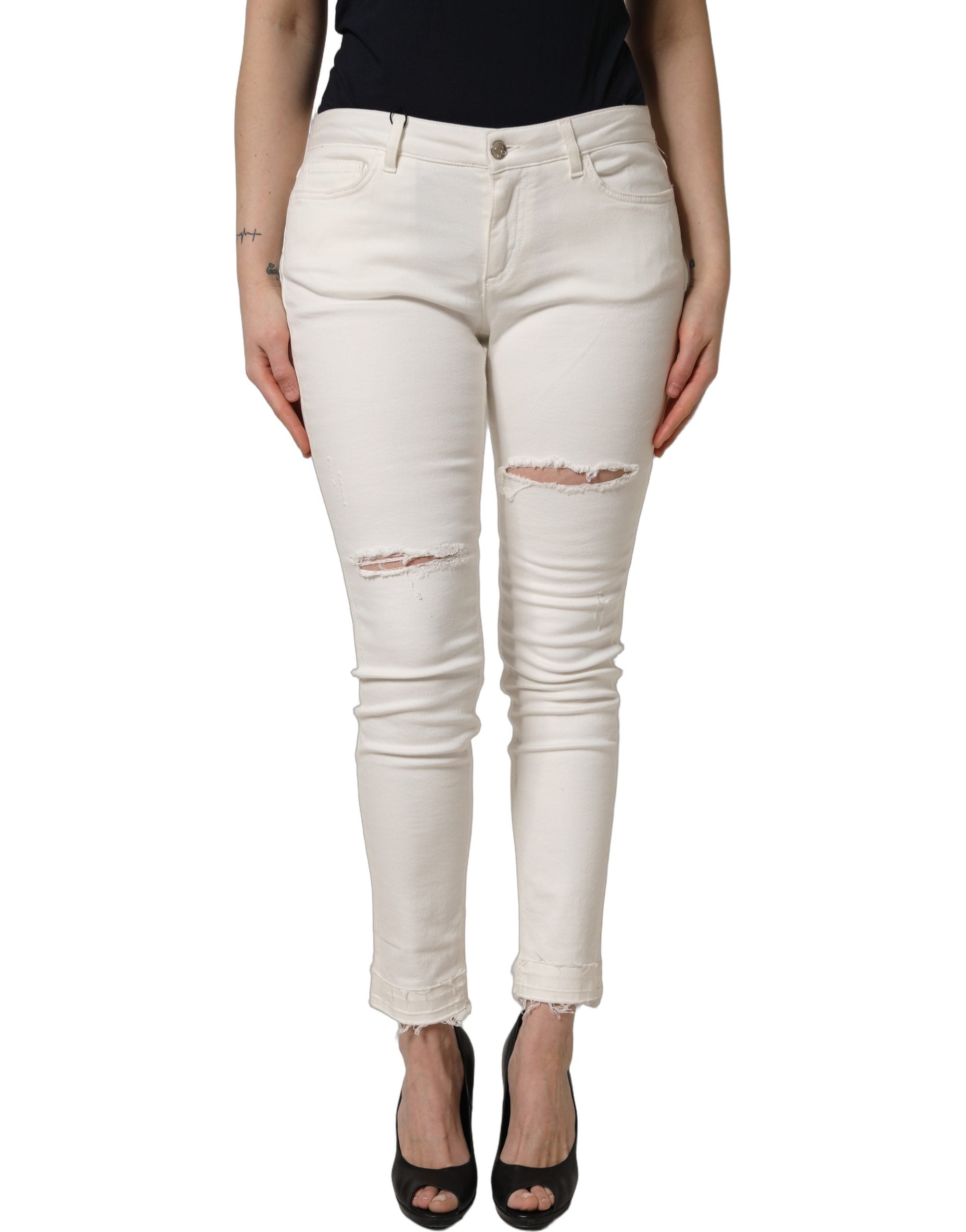 Dolce & Gabbana White Tattered Skinny Cotton Denim Jeans Dolce & Gabbana