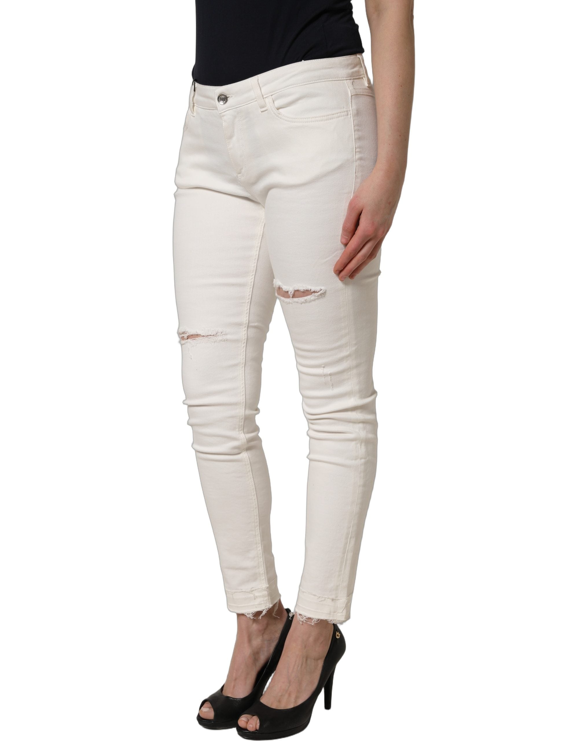 Dolce & Gabbana White Tattered Skinny Cotton Denim Jeans Dolce & Gabbana