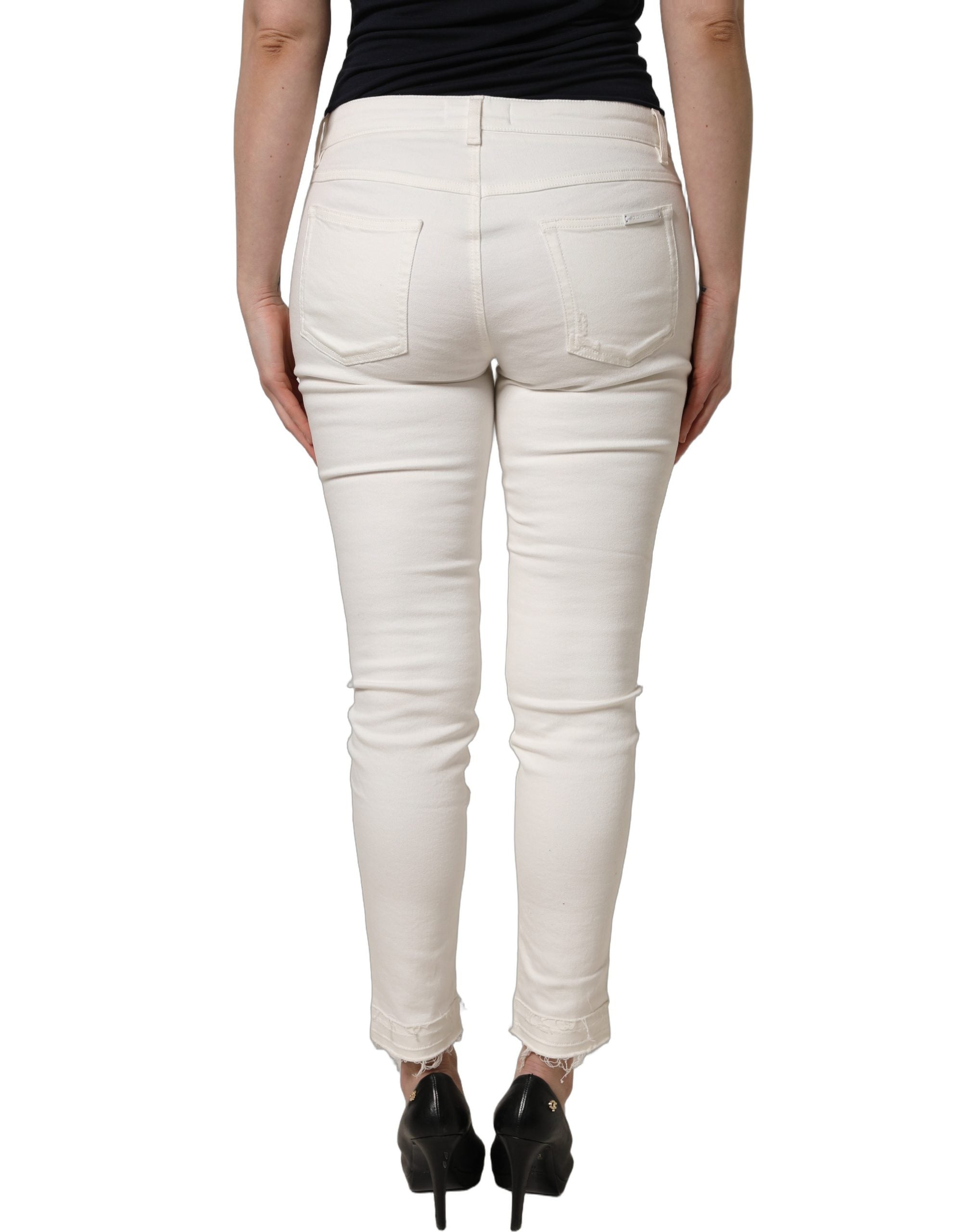 Dolce & Gabbana White Tattered Skinny Cotton Denim Jeans Dolce & Gabbana