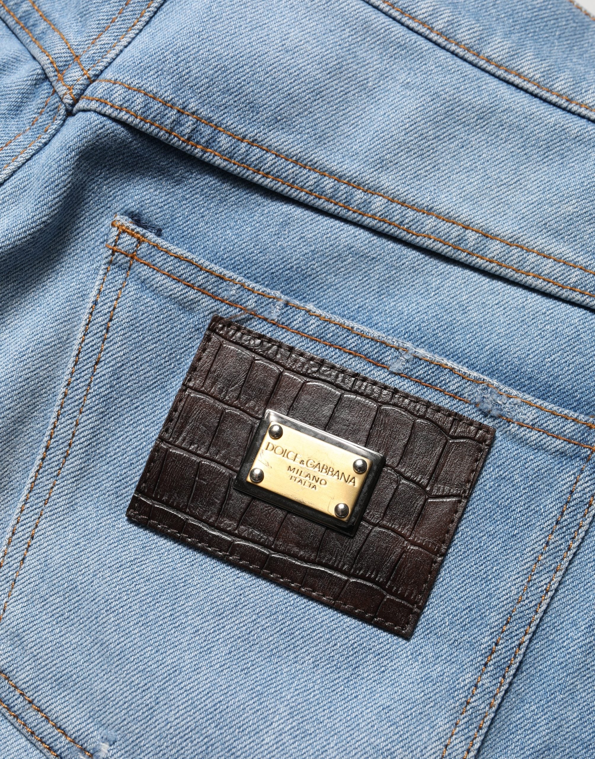 Dolce & Gabbana Blue Distressed Pleated Cotton Denim Jeans Dolce & Gabbana