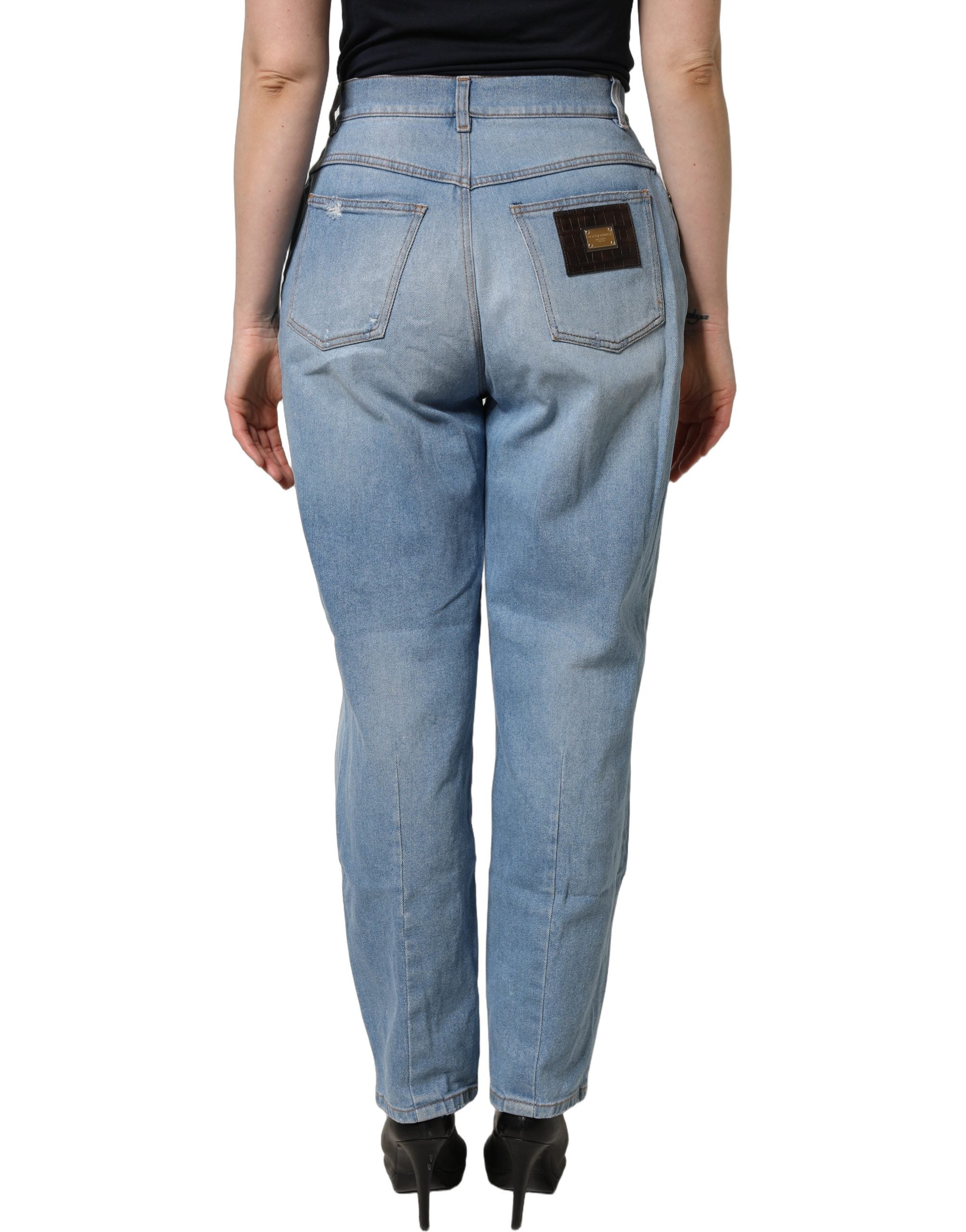 Dolce & Gabbana Blue Distressed Pleated Cotton Denim Jeans Dolce & Gabbana