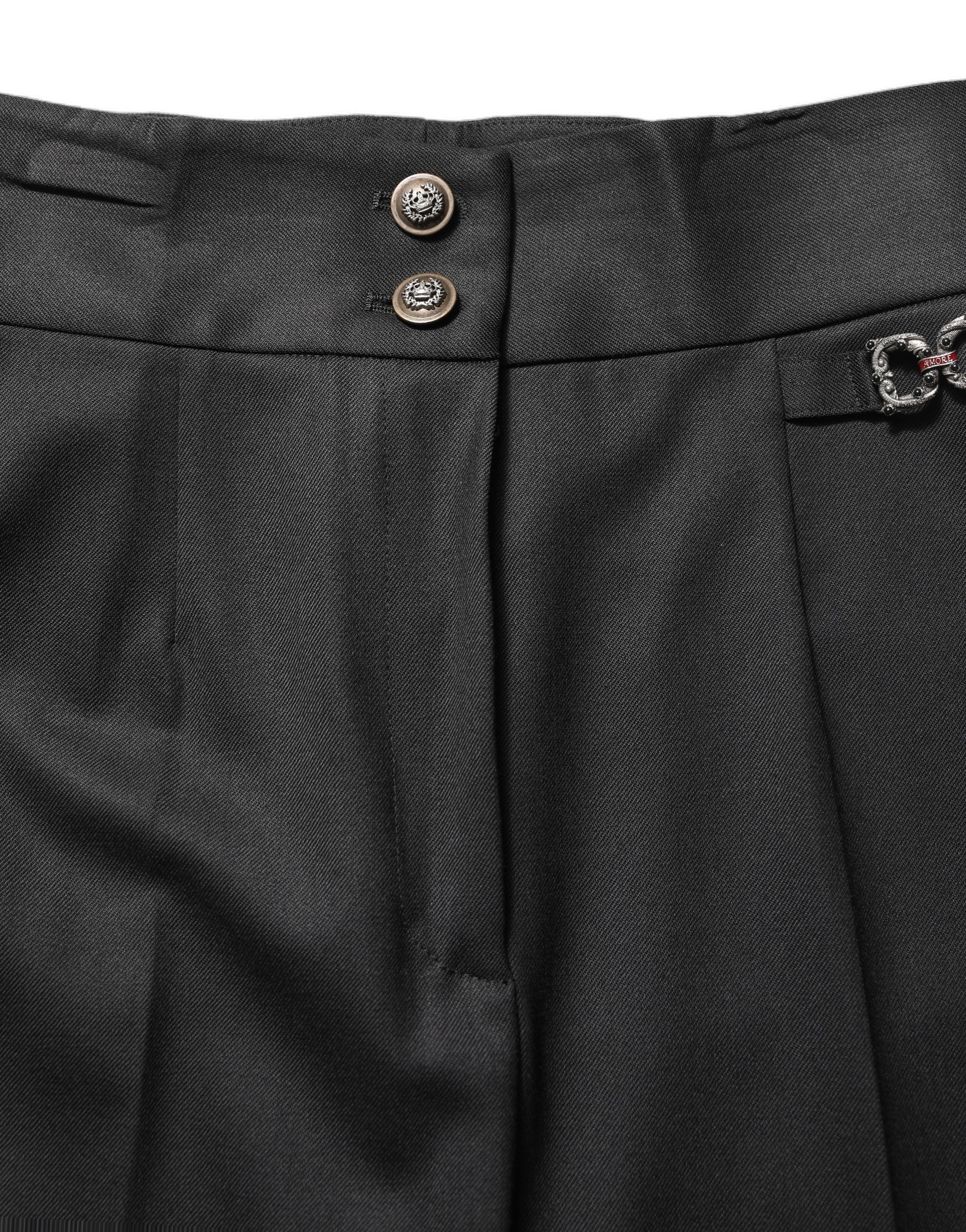 Dolce & Gabbana Black Wool High Waisted Logo Trouser Pants Dolce & Gabbana
