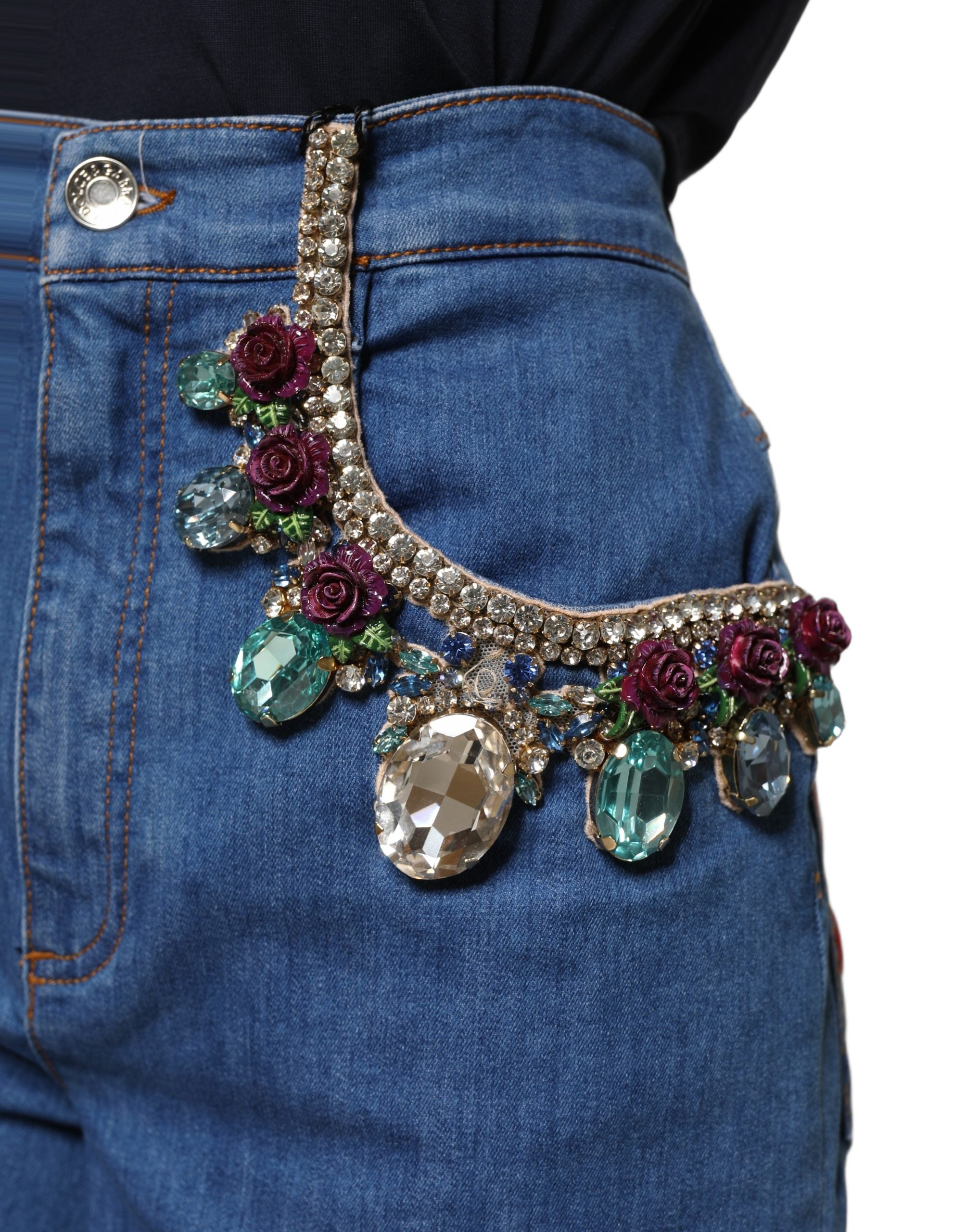 Dolce & Gabbana Blue Cotton Embellished BermudaDenim Shorts Dolce & Gabbana