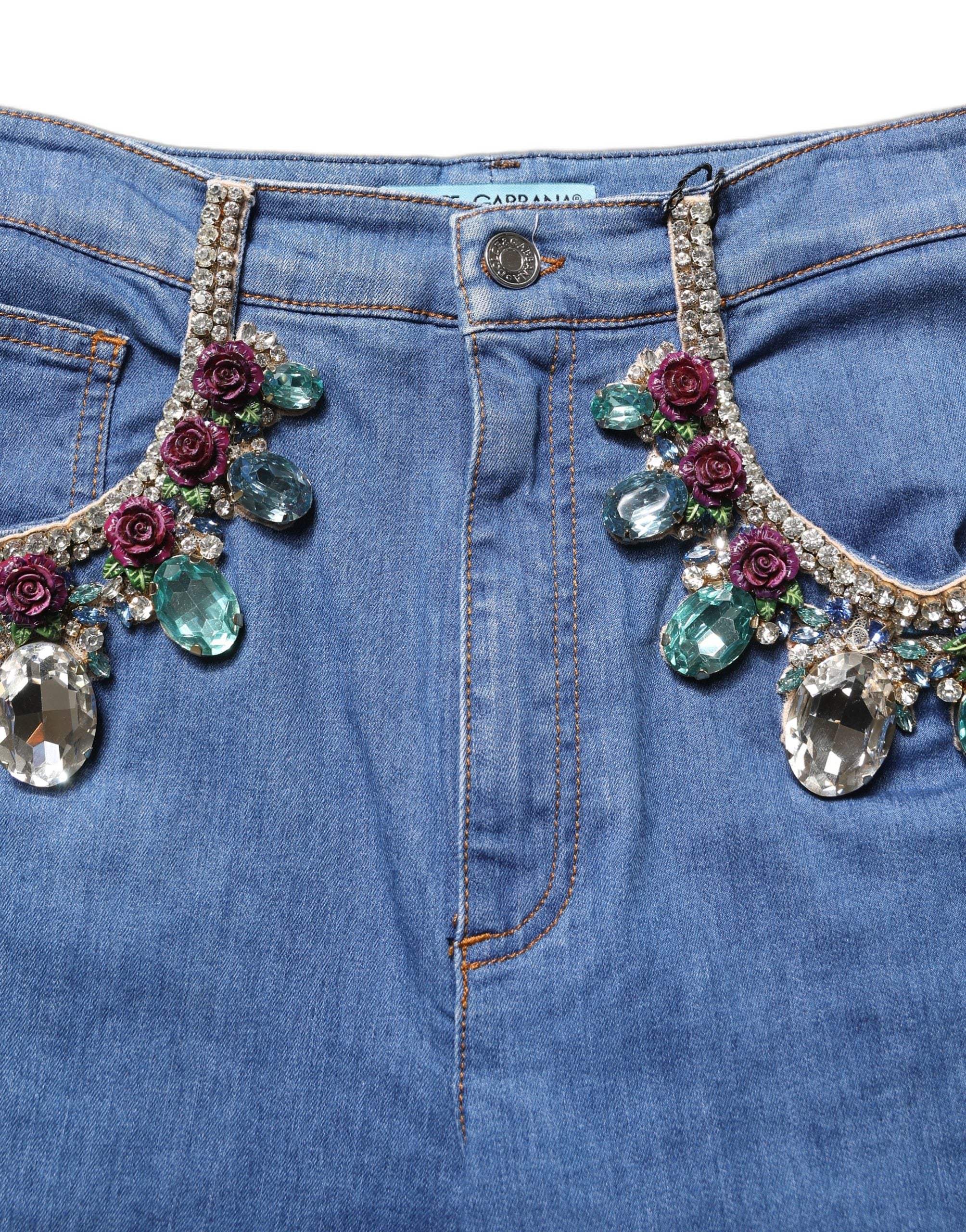 Dolce & Gabbana Blue Cotton Embellished BermudaDenim Shorts Dolce & Gabbana